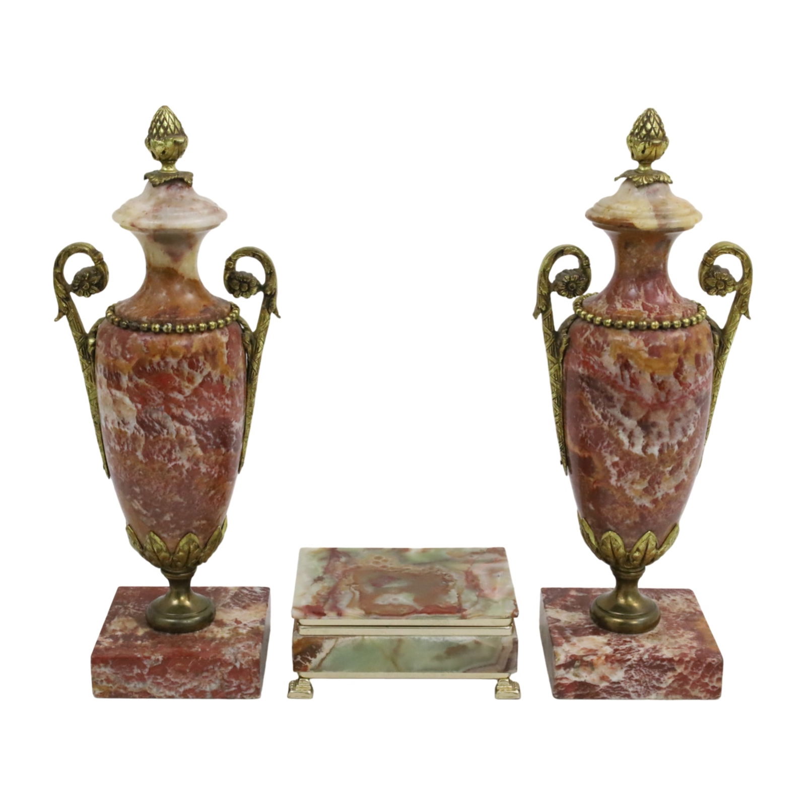 PR OF MARBLE CASSOLETTES AND ONYX BOX (1 of 6)