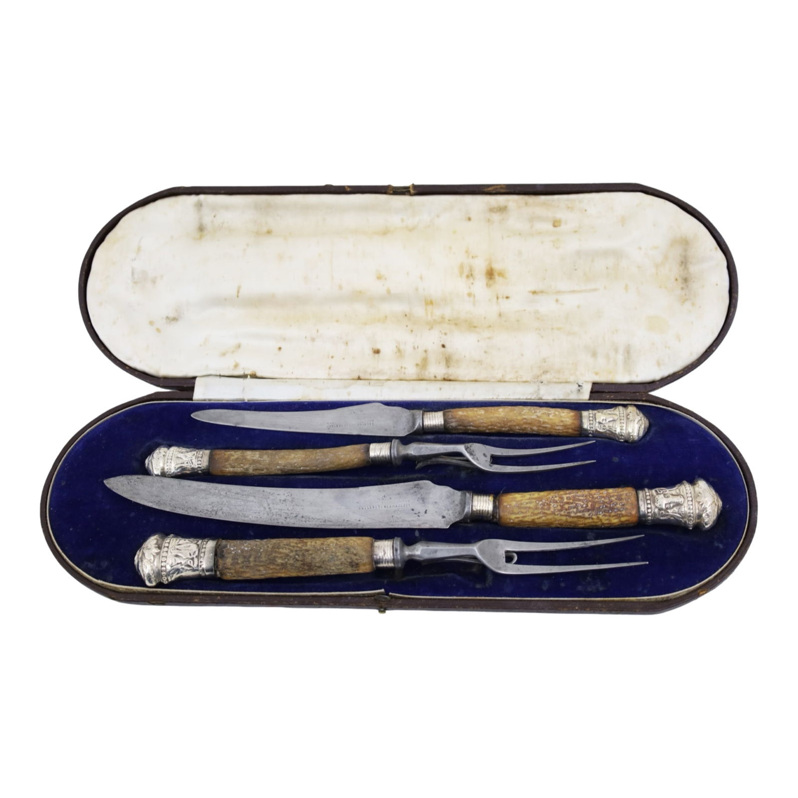 ENGLISH STAG AND STERLING CARVING SET (1 of 7)