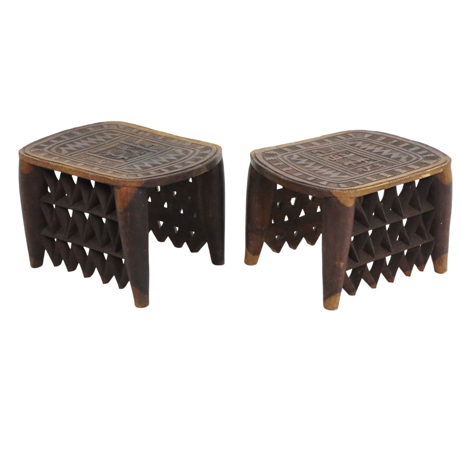 PAIR OF NUPE CARVED WOOD STOOLS (1 of 5)
