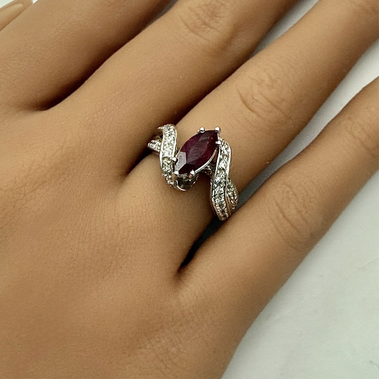 14K WHITE GOLD RUBY AND DIAMOND RING - 2