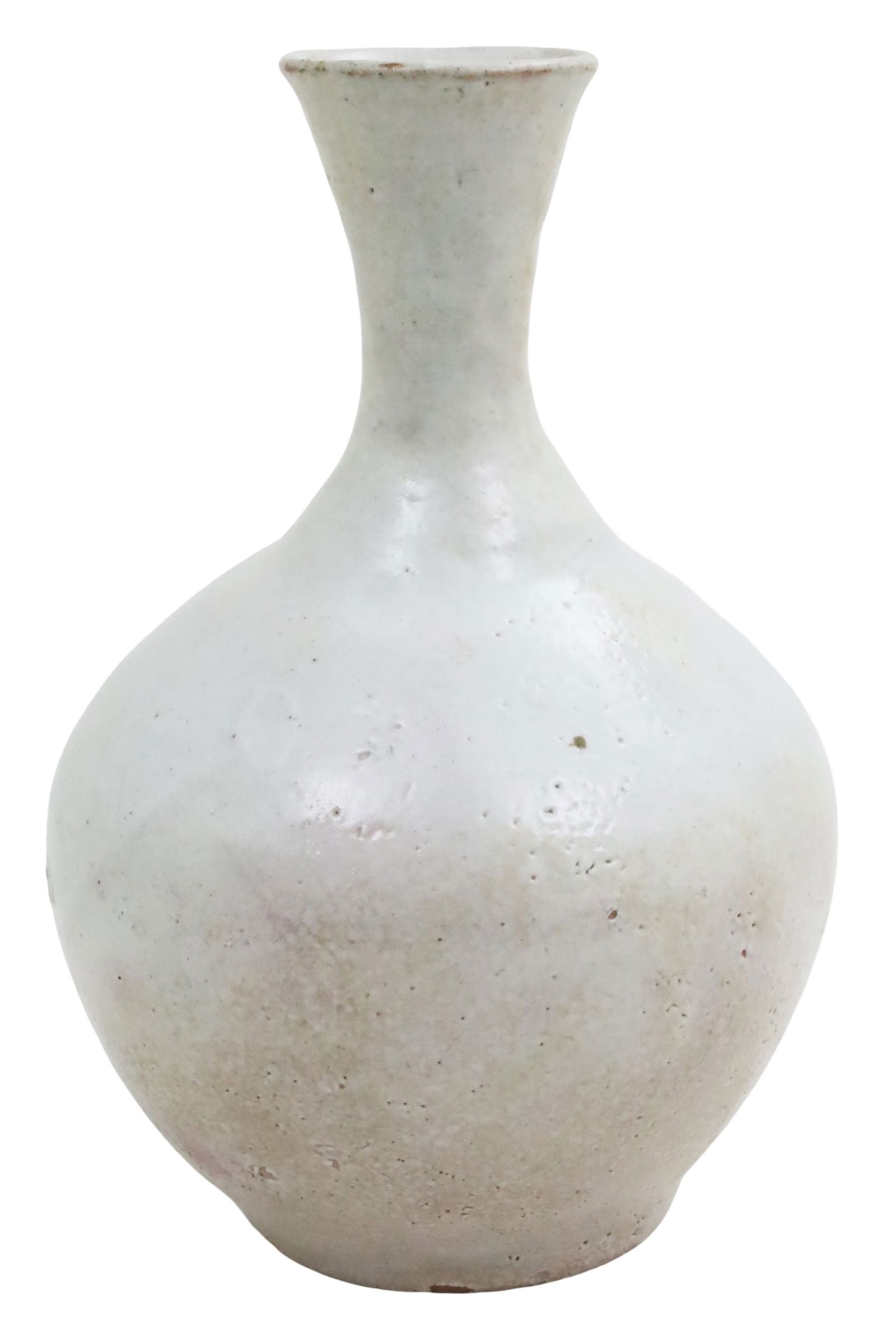 KOREAN WHITE GLAZE VASE, 18TH C.: Korean lustrious white glaze vase having globular body rising to a tapered neck and flared lip, Joseon Dynasty, 18th century; 12"H