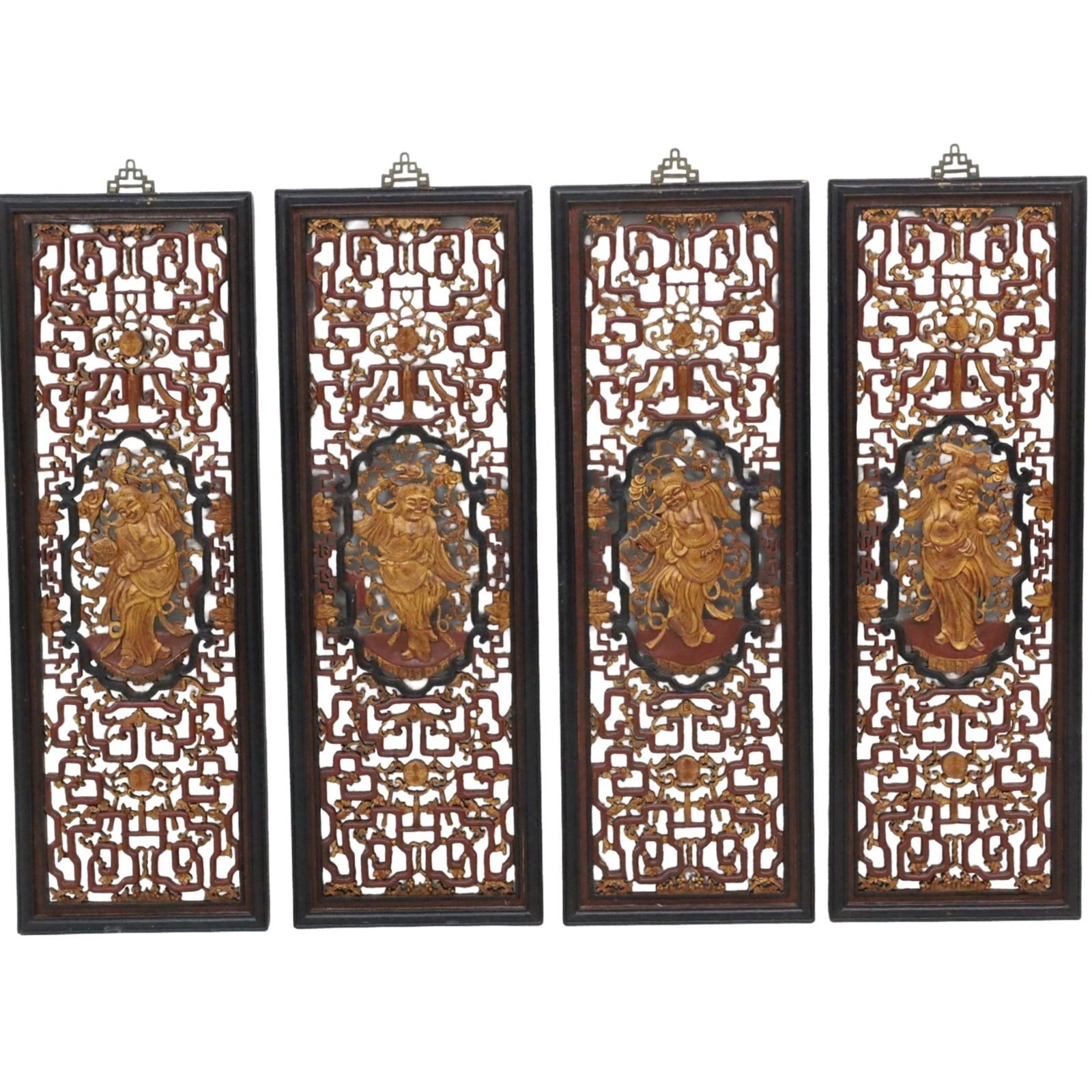 4 CHINESE CARVED LACQUERED WALL PANELS (1 of 4)