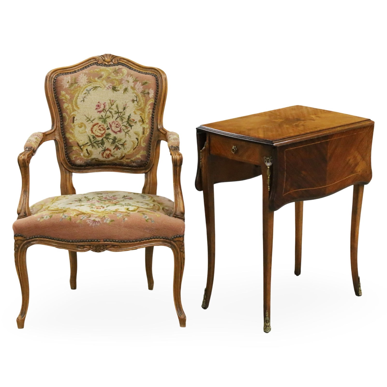 LOUIS XV STYLE FAUTEUIL AND INLAID PEMBROKE TABLE (1 of 5)