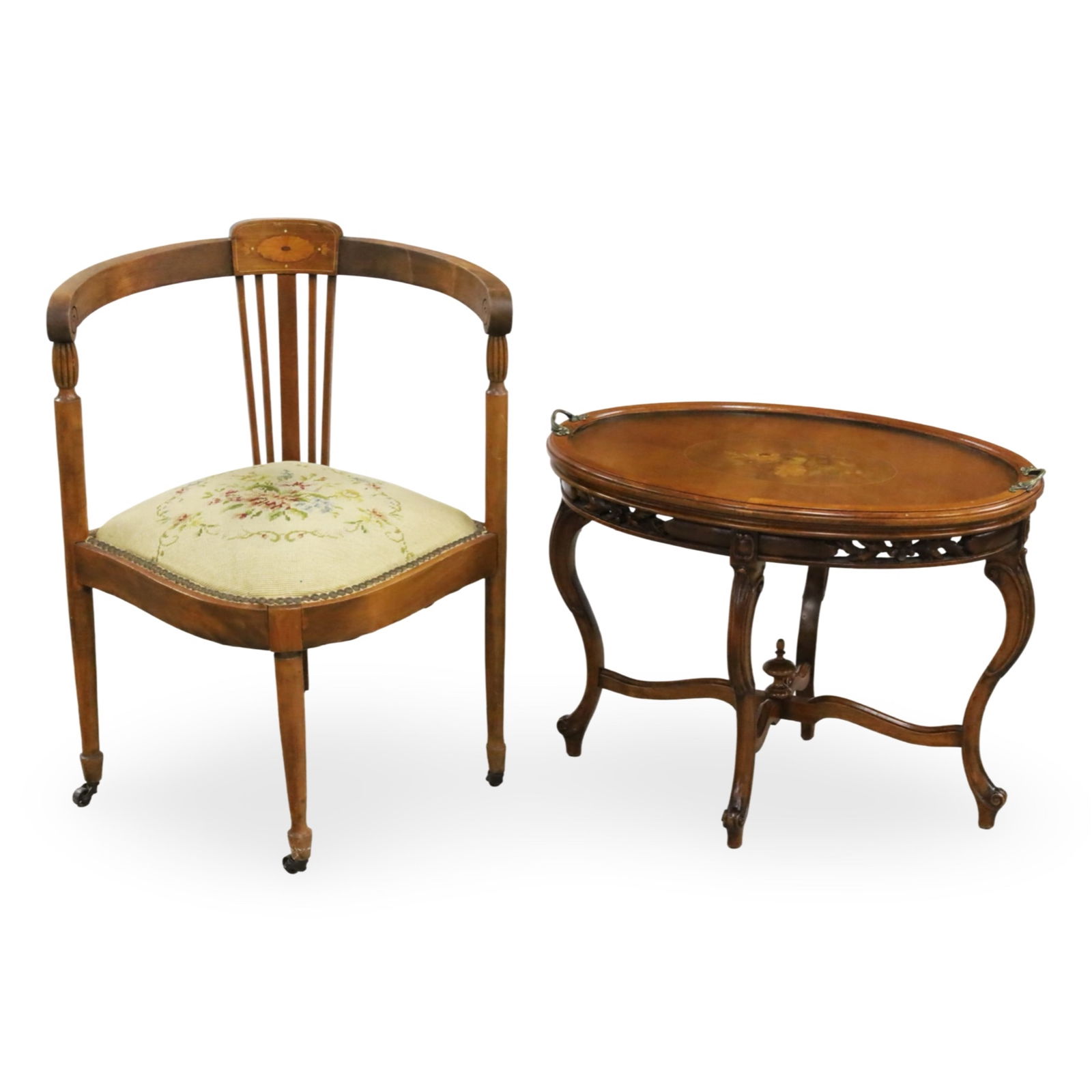EDWARDIAN ARMCHAIR AND LOUIS XV STYLE TABLE (1 of 4)