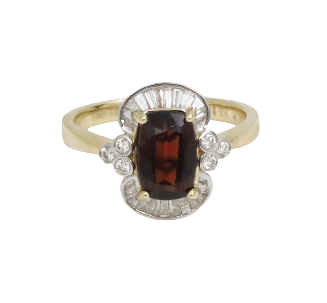 14K SPINEL AND DIAMOND RING, GIA: 14k yellow gold ring marked Sheffield & Sons mounted with 2.09ct GIA certified spinel surrounded by .44cts of diamonds. weight is 3.3grams. size 6.75 . Please see all photos, appraisal, and