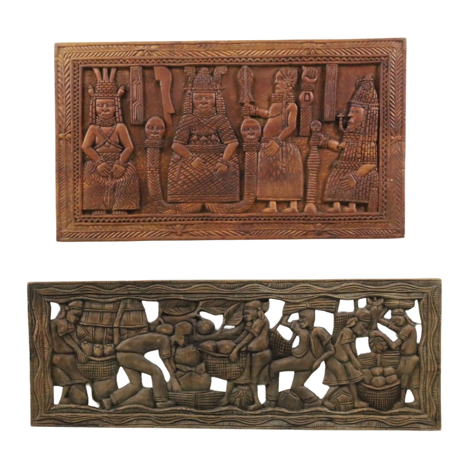 TWO AFRICAN YORUBA CARVED FIGURAL PANELS (1 of 4)