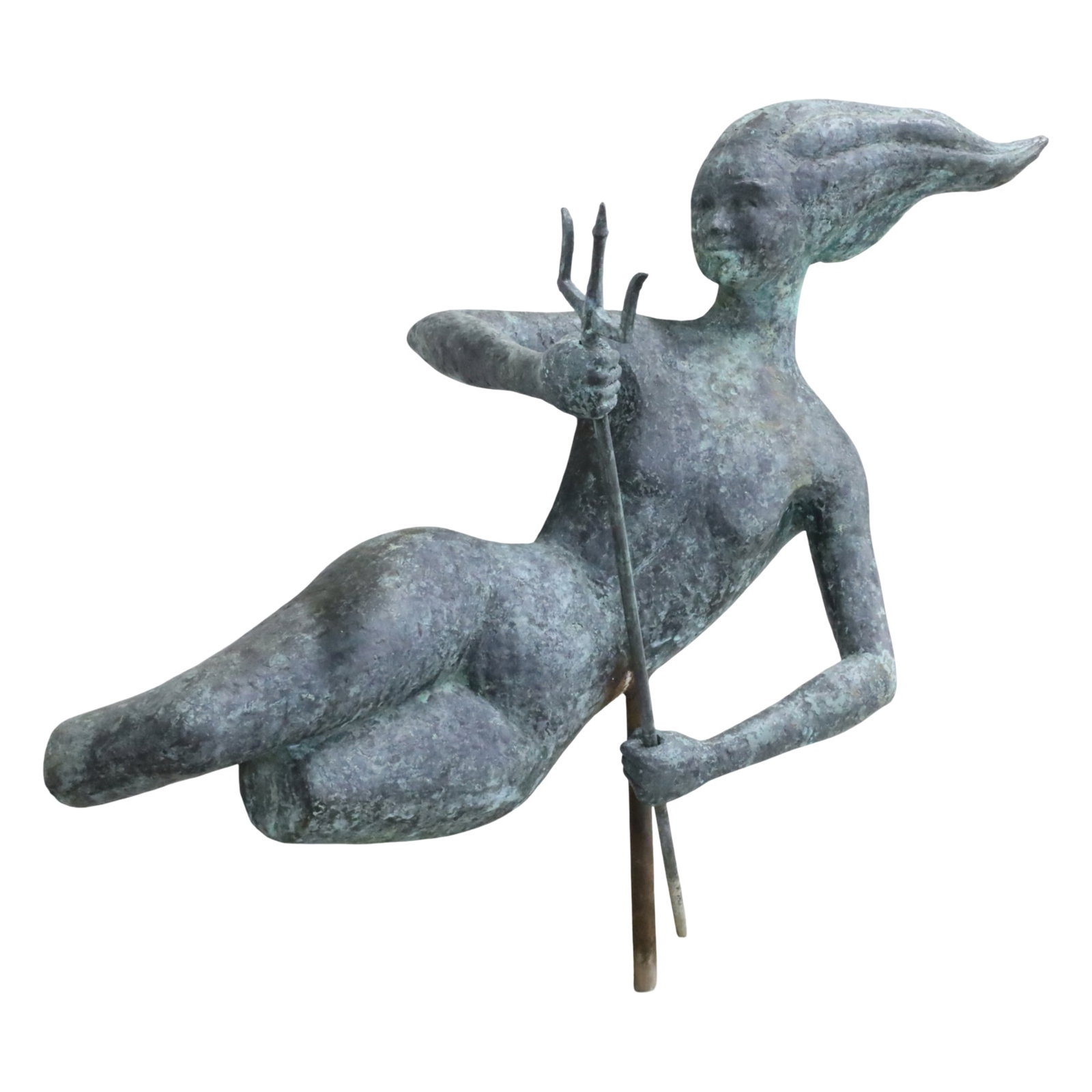 WILLIAM DOAK (TENNESSEE, 1930-2024): Large bronze garden sculpture of a reclining sea nymph holding a trident, an original casting titled "Nereid" by Dr. William M. Doak (Tennessee, 1930-2024); 35"H 48" Length; Provenance: estate of Dr. 