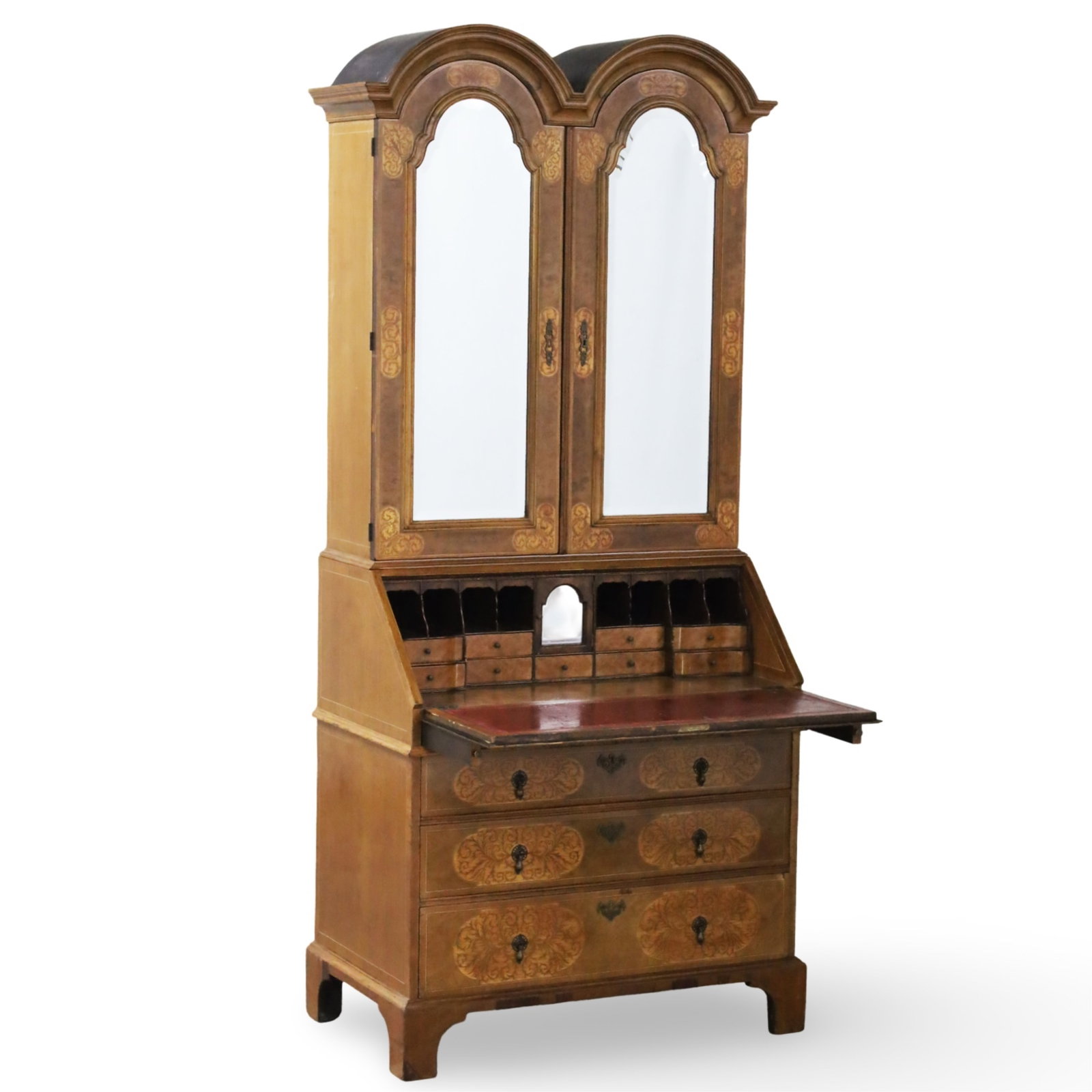 QUEEN ANNE STYLE INLAID WALNUT BUREAU BOOKCASE (1 of 2)