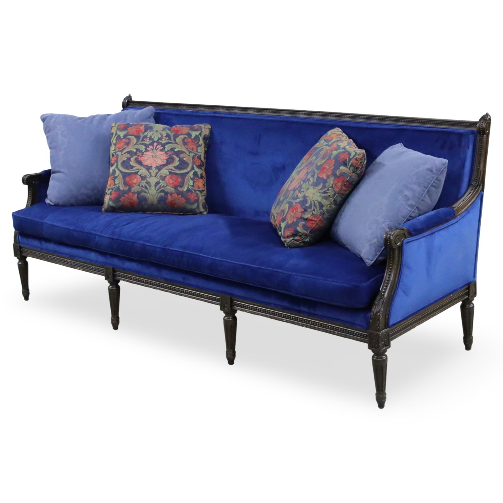 LOUIS XVI STYLE BLUE VELVET SETTEE (1 of 5)