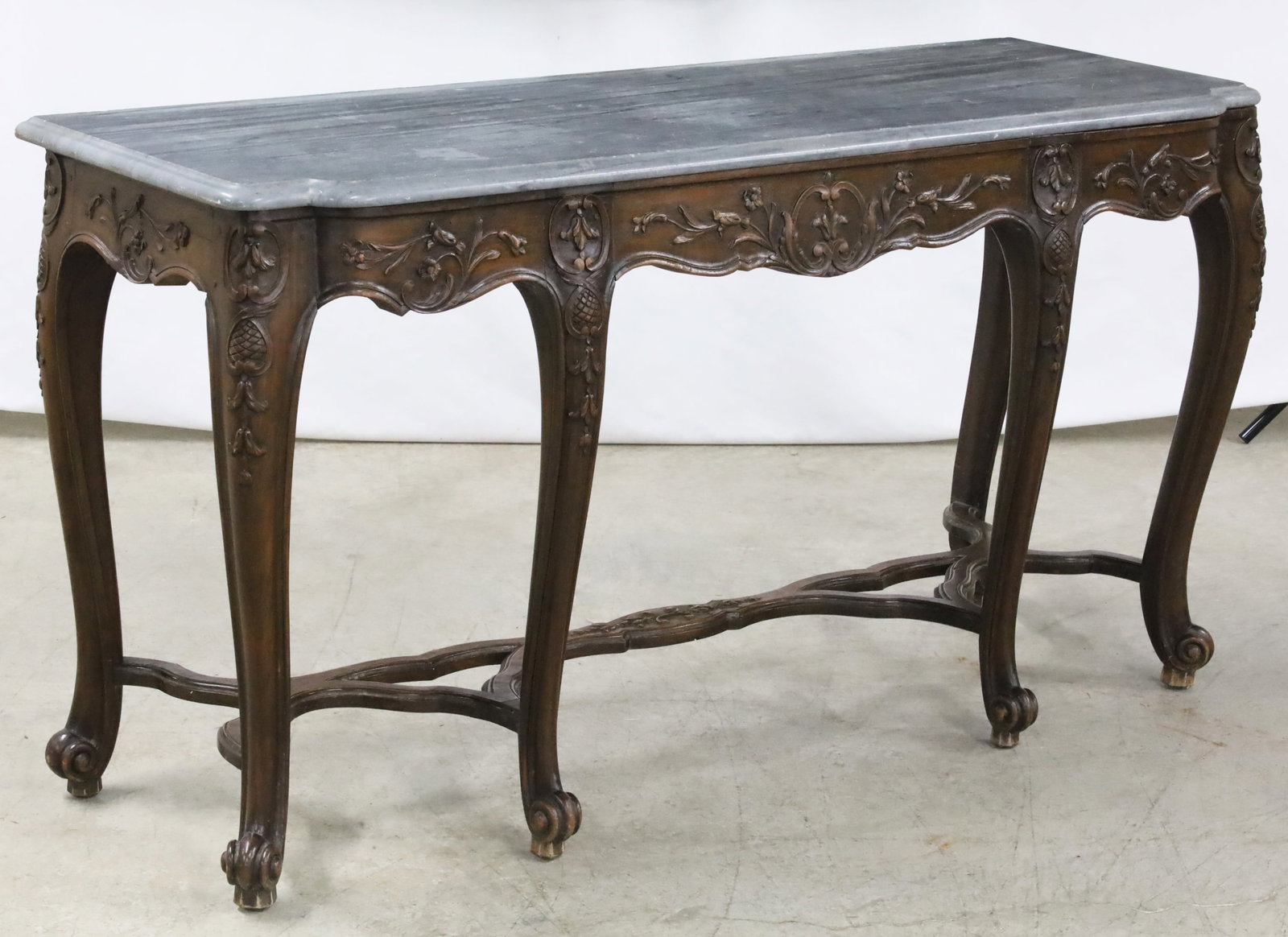 FRENCH WALNUT MARBLE TOP CONSOLE - 4