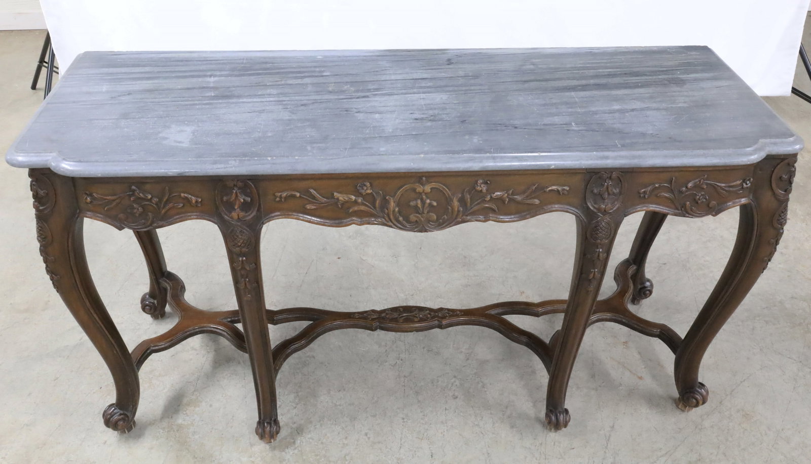 FRENCH WALNUT MARBLE TOP CONSOLE - 5