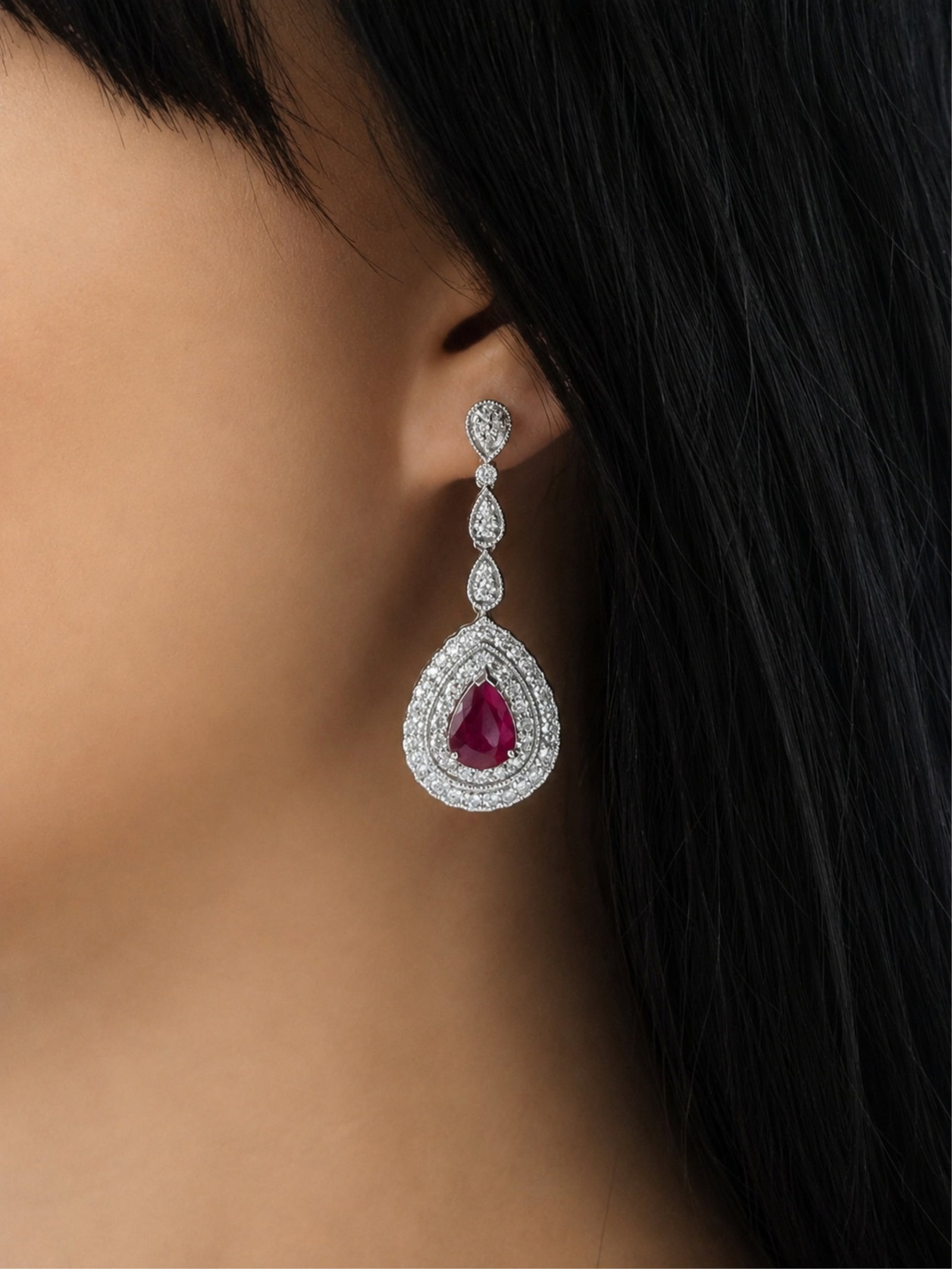 PLATINUM BURMESE RUBY AND DIAMOND EARRINGS - 2