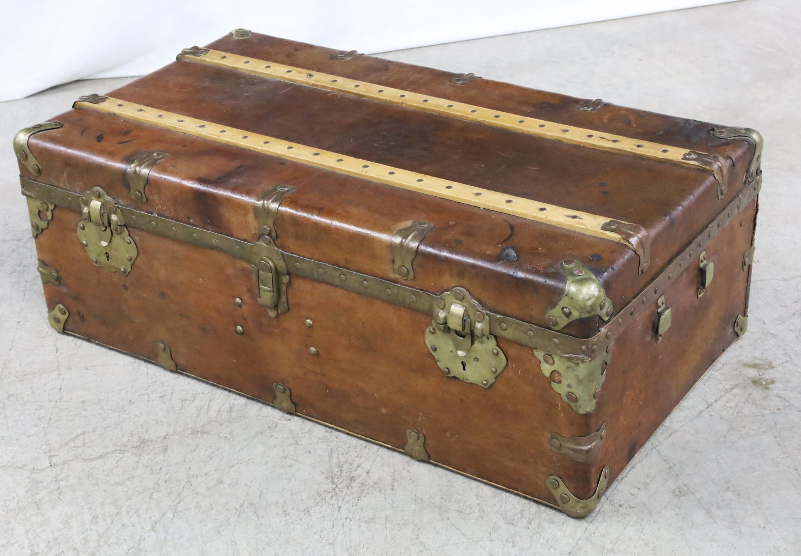 TWO ANTIQUE LEATHER STEAMER TRUNKS - 2