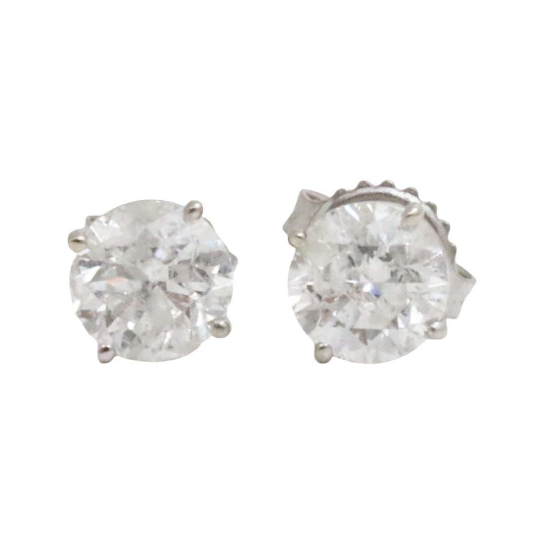14K DIAMOND STUD EARRINGS: 14k round brilliant diamond earrings with a total diamond weight of 1.97cts for the 2. gross weight is 1.5 grams. Please see all photos and appraisal. Note: this lot must be paid by bank wire transfer