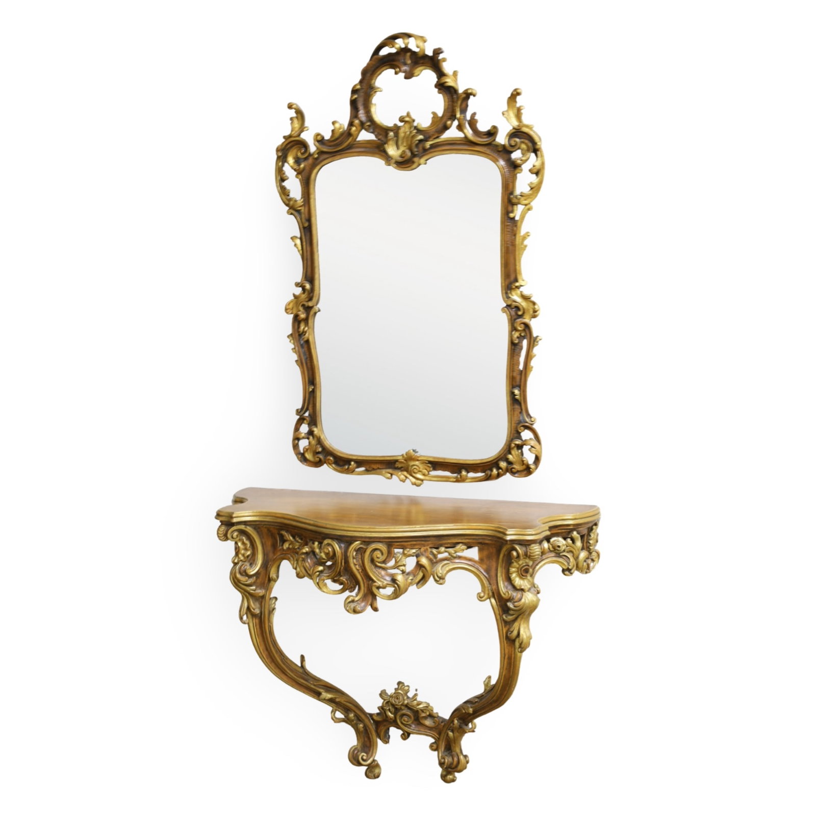 LOUIS XV STYLE GILTWOOD MIRROR AND CONSOLE (1 of 4)