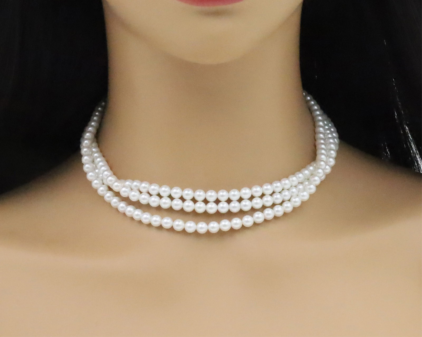 SET OF 3 NATURAL PEARL NECKLACES: Set of three natural pearl necklaces, each approximately 16" long with 6mm pearls