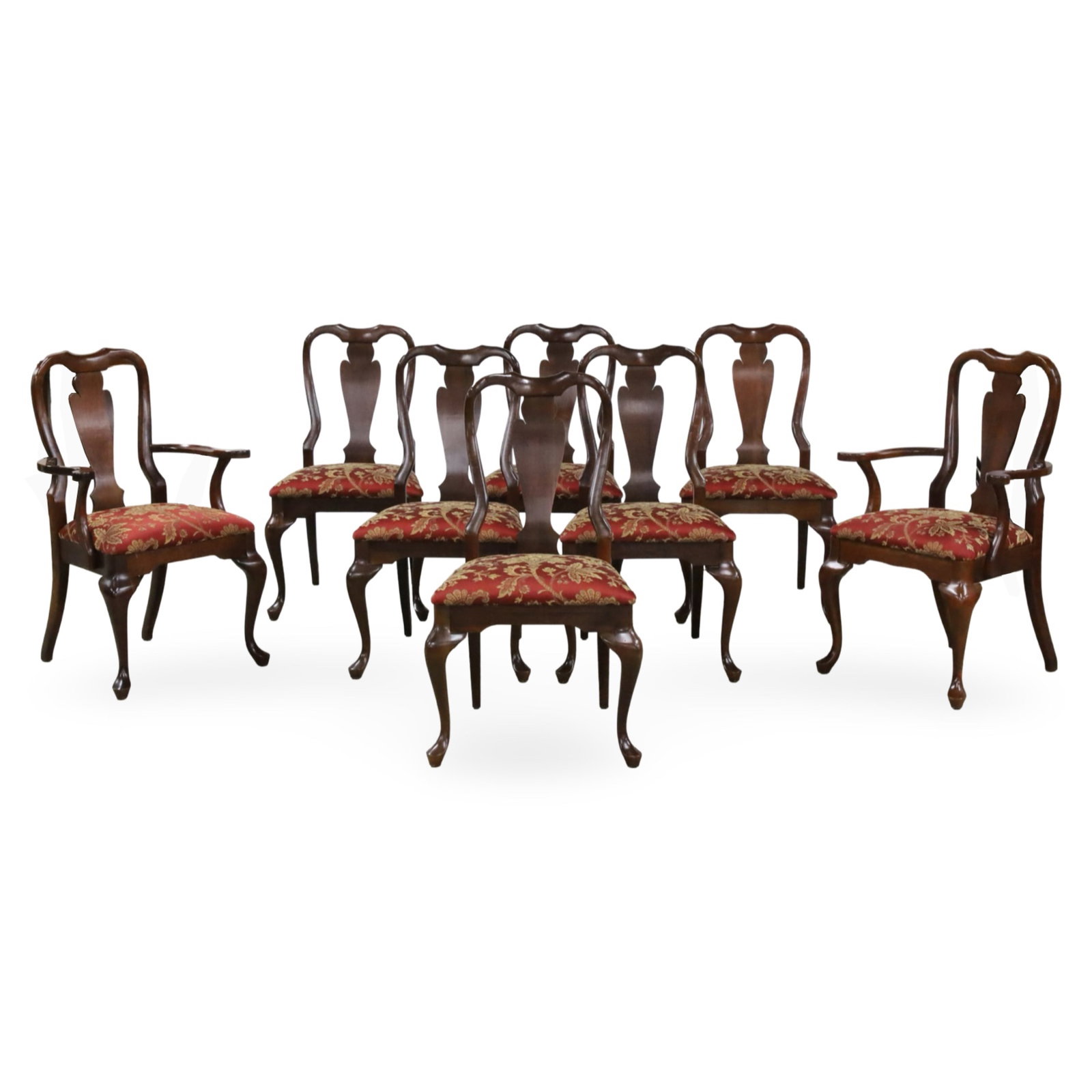 SET OF 8 QUEEN ANNE STYLE MAHOGANY DINING CHAIRS (1 of 5)