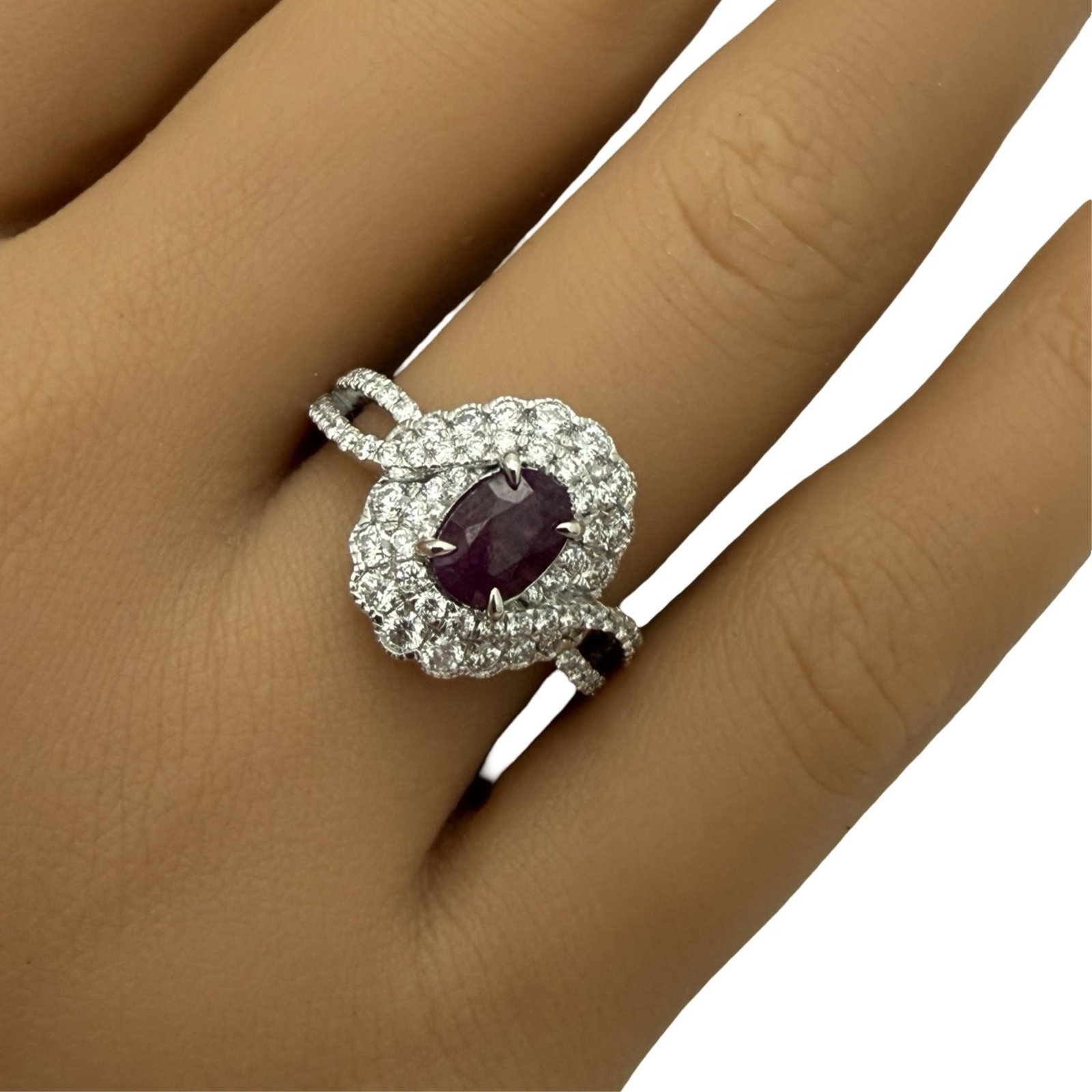 GIA KASHMIR SAPPHIRE RING: Platinum ring mounted with GIA certified unheated kashmir sapphire weighing 1.25ct surround by 68 round diamonds weighing .94cts. Total weight is 6.4gams. Please see all photos, appraisal, and