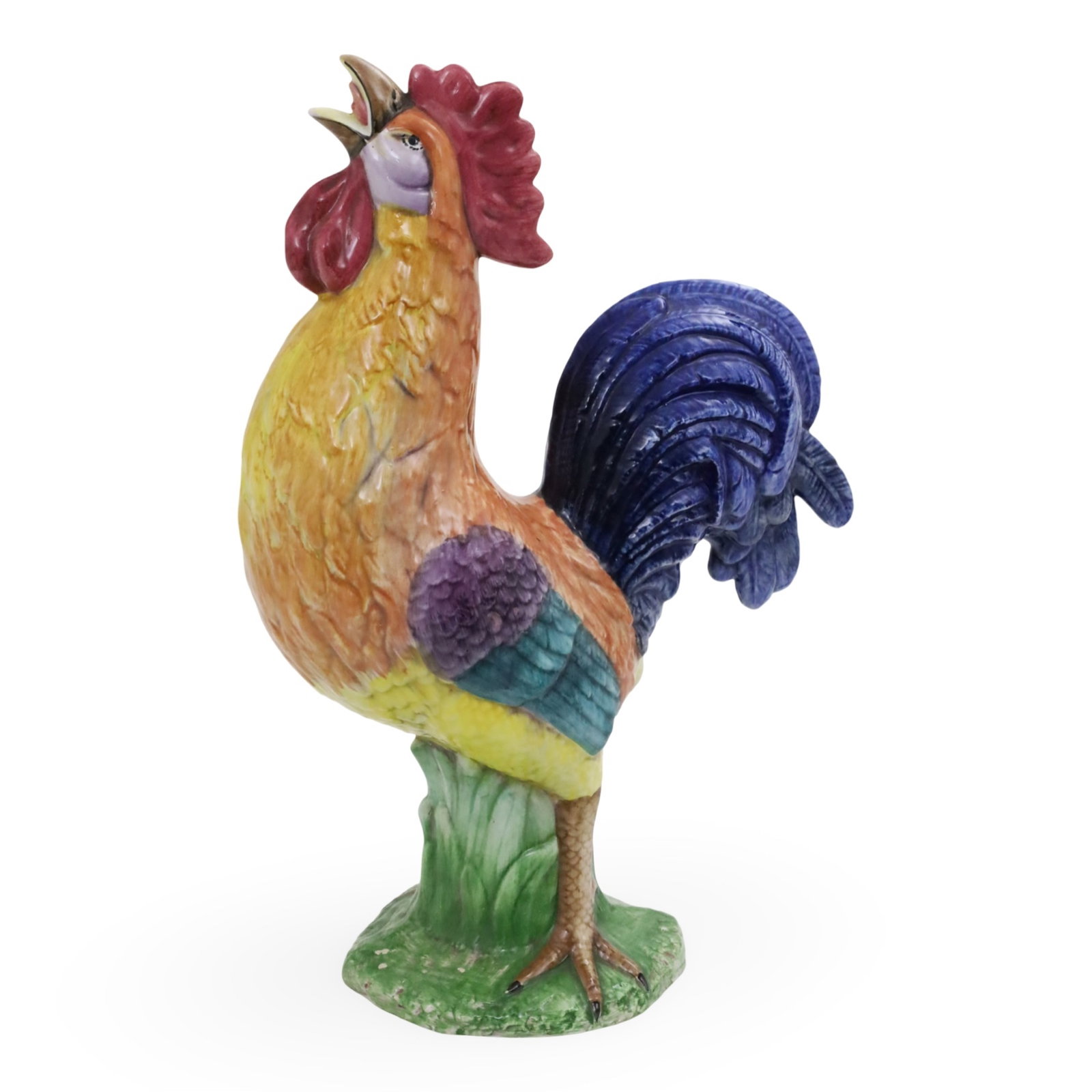 ITALIAN FAIENCE ROOSTER: Large Italian faience earthenware sculpture of a rooster, 20th century; 23"H 17"W 9"D