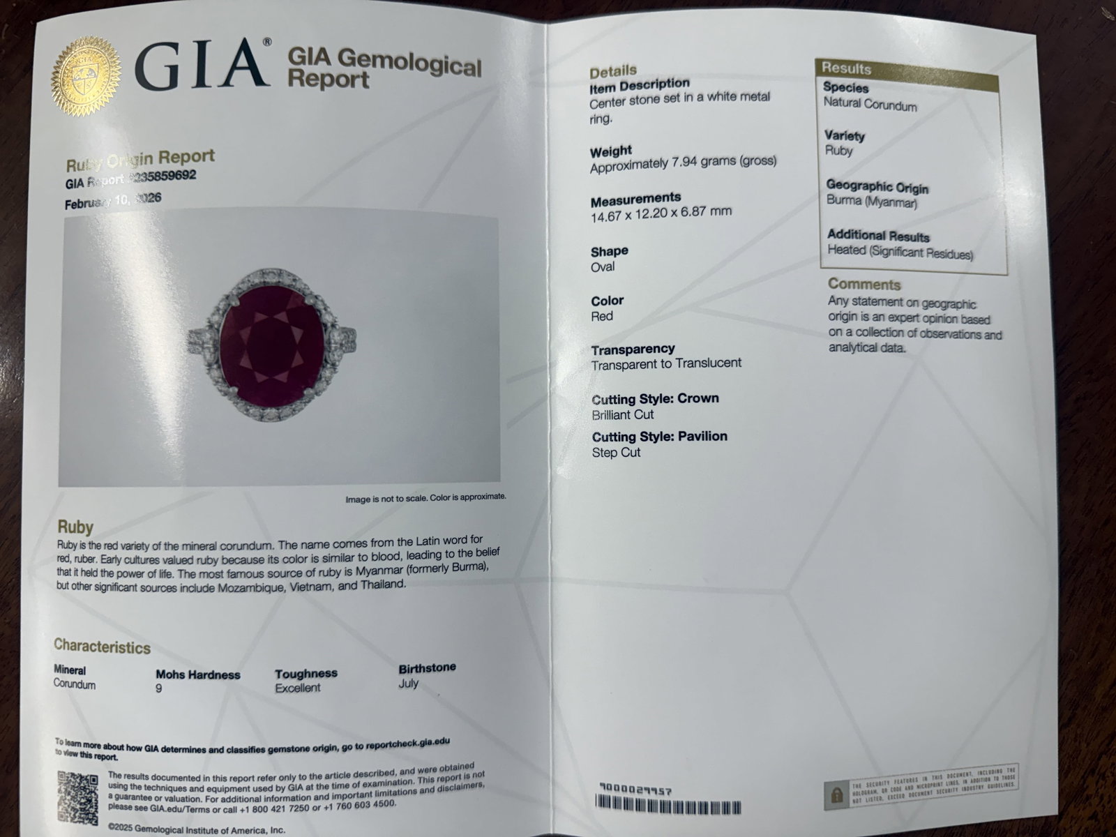 GIA BURMESE RUBY & DIAMOND RING - 9