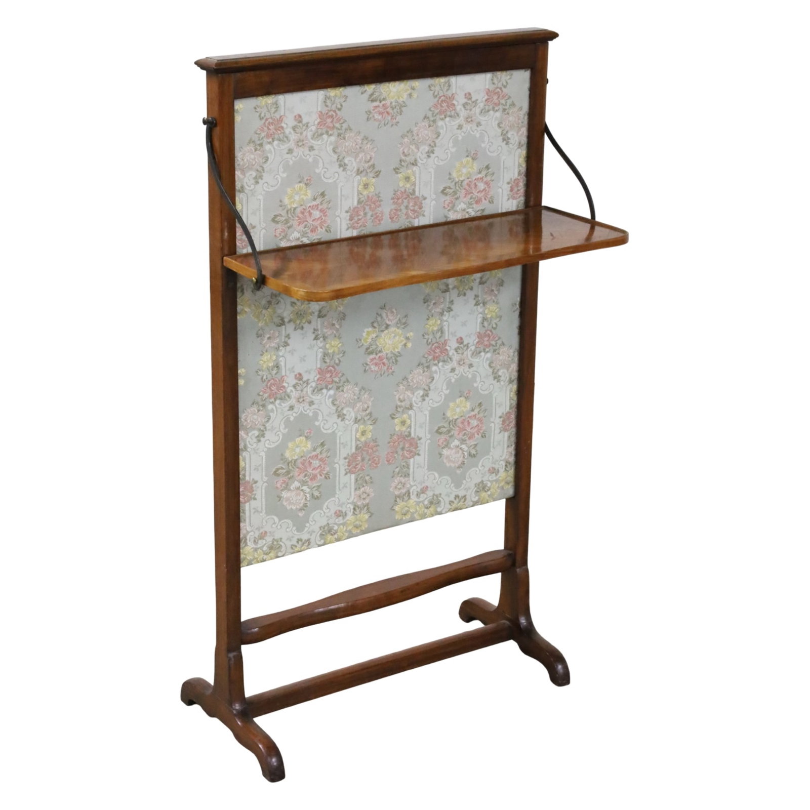 FRENCH KINGWOOD FIRESCREEN ENCRIER: French kingwood firescreen escrier, having a drop front work surface and removable silk panel, late 19th century; 38.5"H 22"W