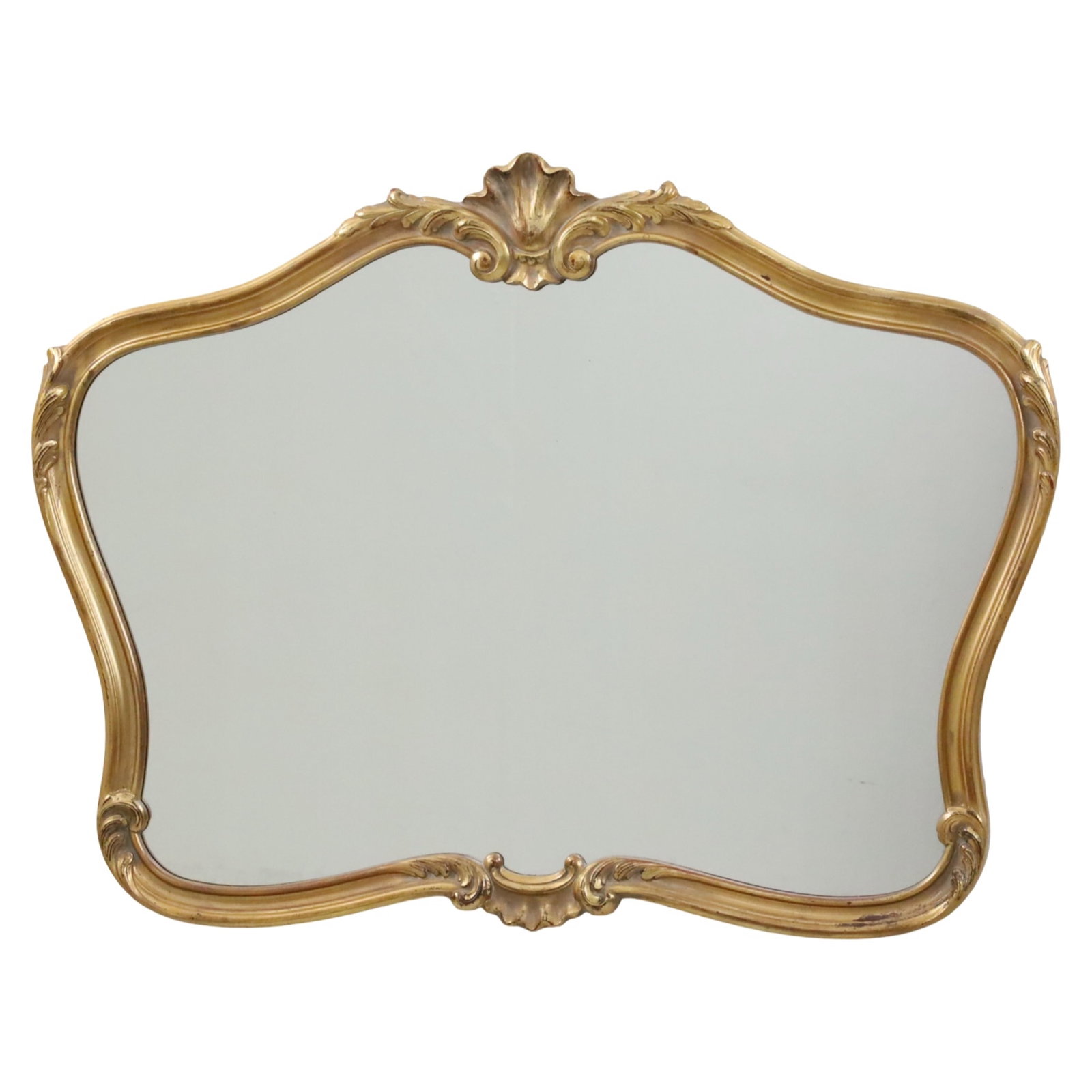 LOUIS XV STYLE GILTWOOD MIRROR: Louis XV style giltwood mirror with shell and scroll carving, 20th century; 29"H 40"W