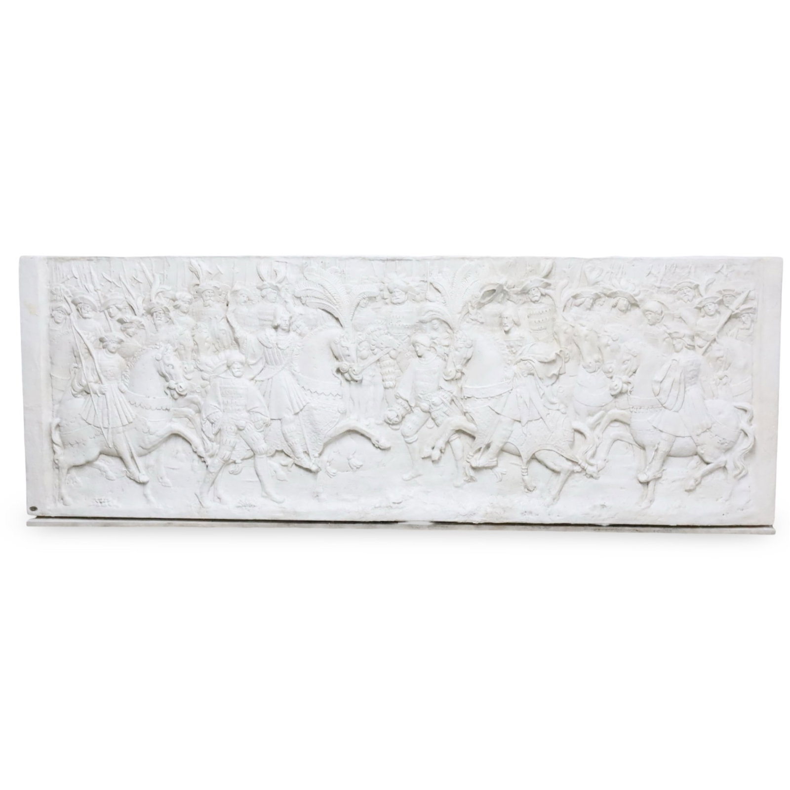 P.P. CAPRONI PLASTER RELIEF PANEL, 1911: Large plaster relief panel by P.P. Caproni, Boston, from their 1911 catalogue, depicting Meeting of Francois I and Henry VIII at the Field of the Cloth of Gold, after the carved stone relief in the