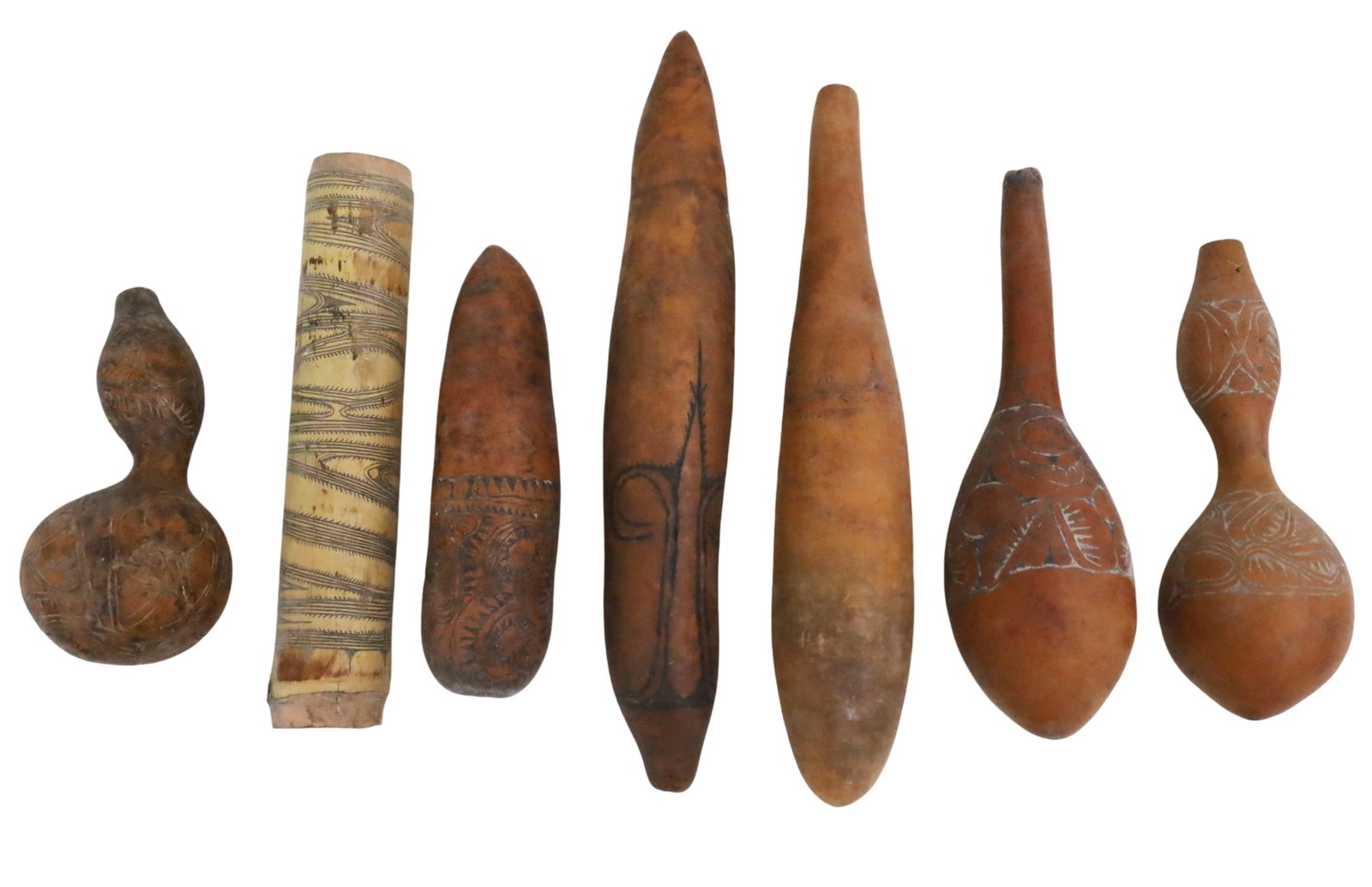 7PC PAPUA NEW GUINEA CEREMONIAL GOURDS (1 of 5)