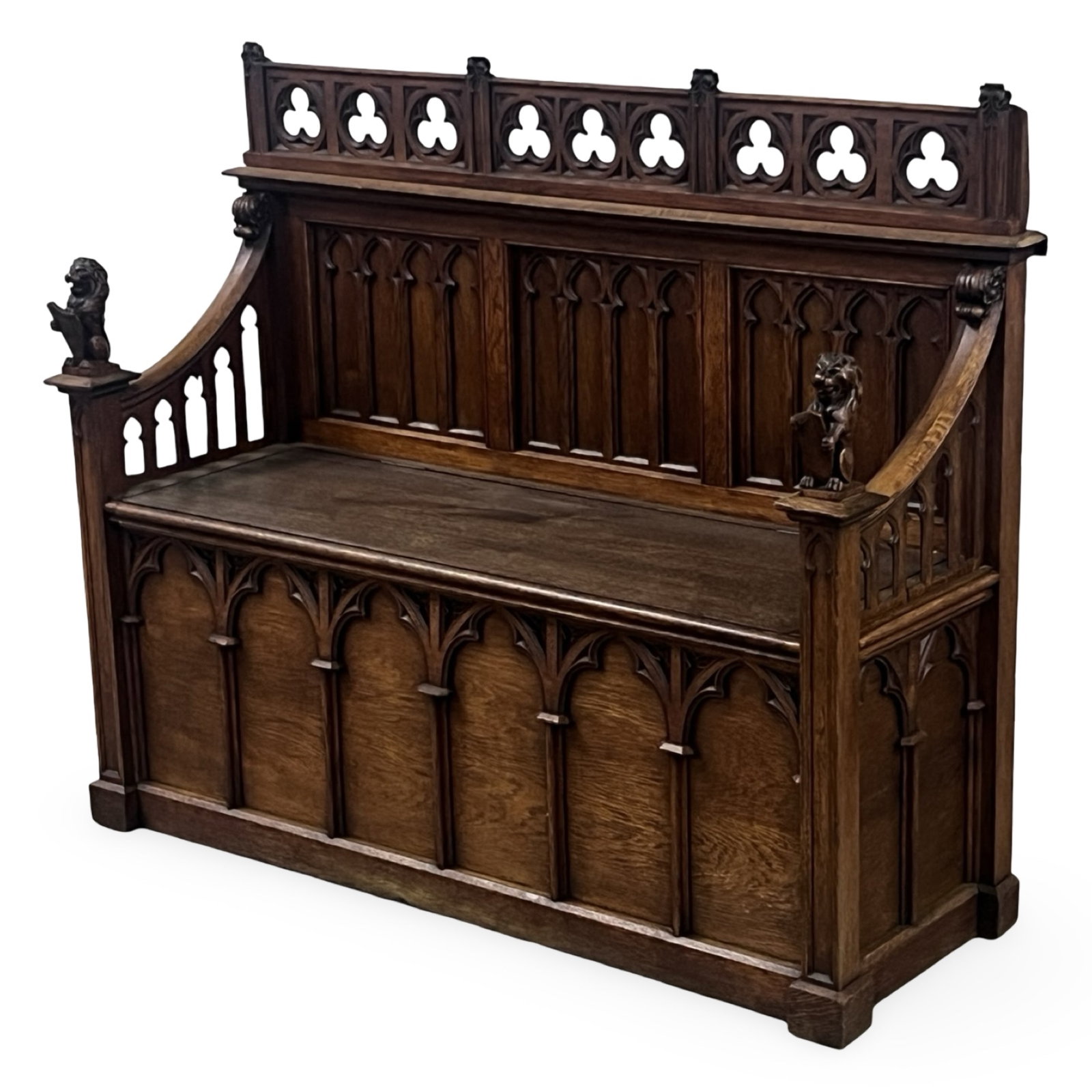 GOTHIC REVIVAL FRENCH OAK HALL BENCH (1 of 5)