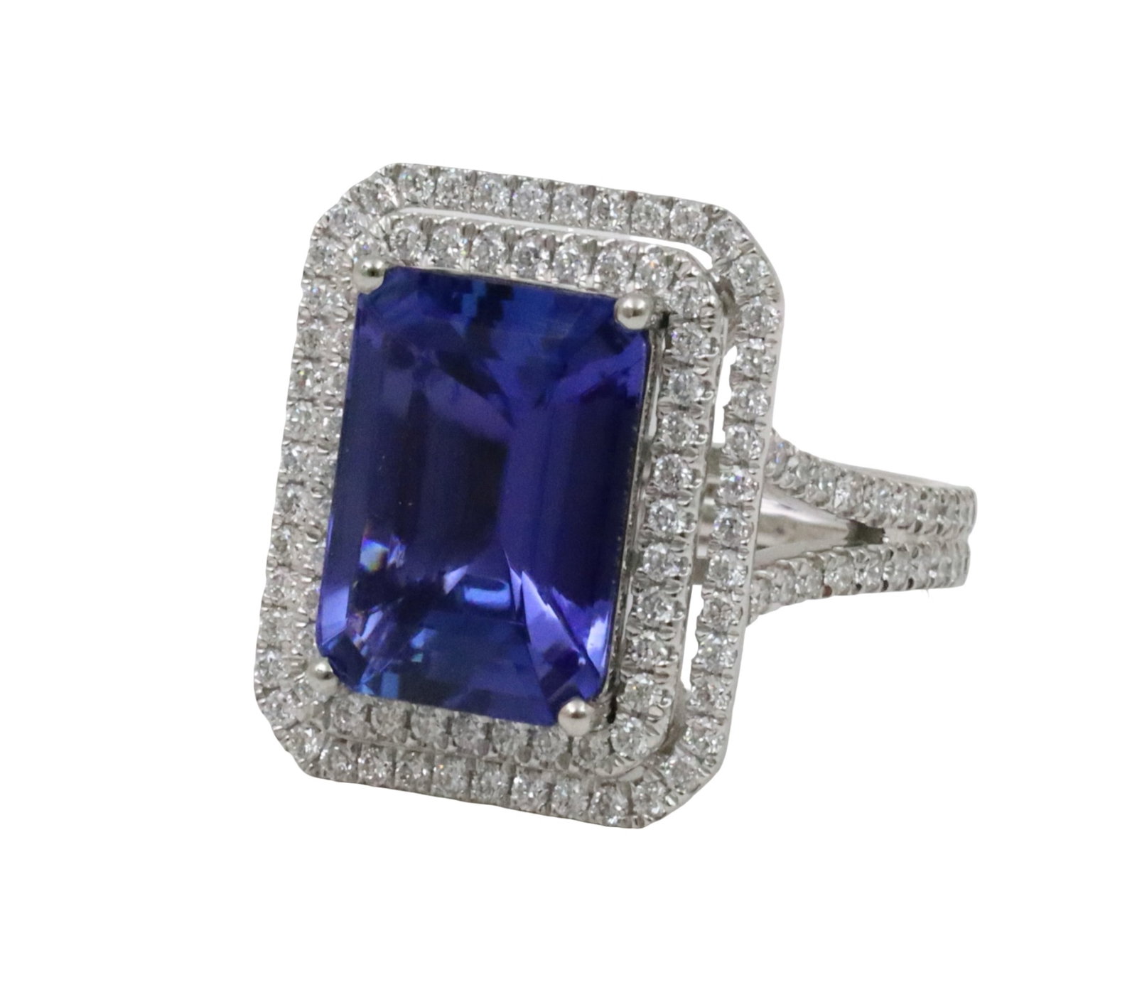 PLATINUM 6.65CT TANZANITE AND DIA RING: Platinum ring with GIA cerified AAA quality 6.65ct step cut tanzanit surrounded by 1.24cts of diamonds. size 7. gross weight 13.2grams. Please see all photos,appraisal, and GIA#1232457423. Note: this
