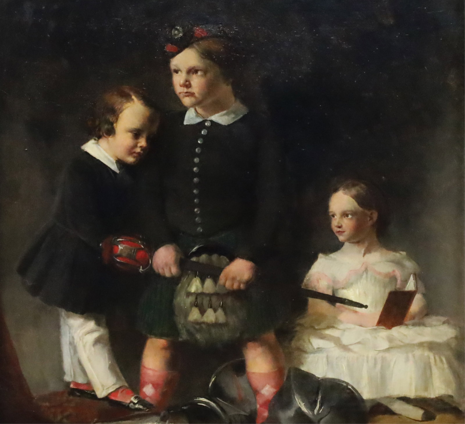SIR WILLIAM FETTES DOUGLAS (SCOTTISH, 1822-1891): Sir William Fettes DOUGLAS (1822-1891) PRSA (Scottish)"The Young Brave" (title as purchased). Oil on panel circa 1870, mounted in later silver gilt frame.Signed lower right.Provenance: Purchased from
