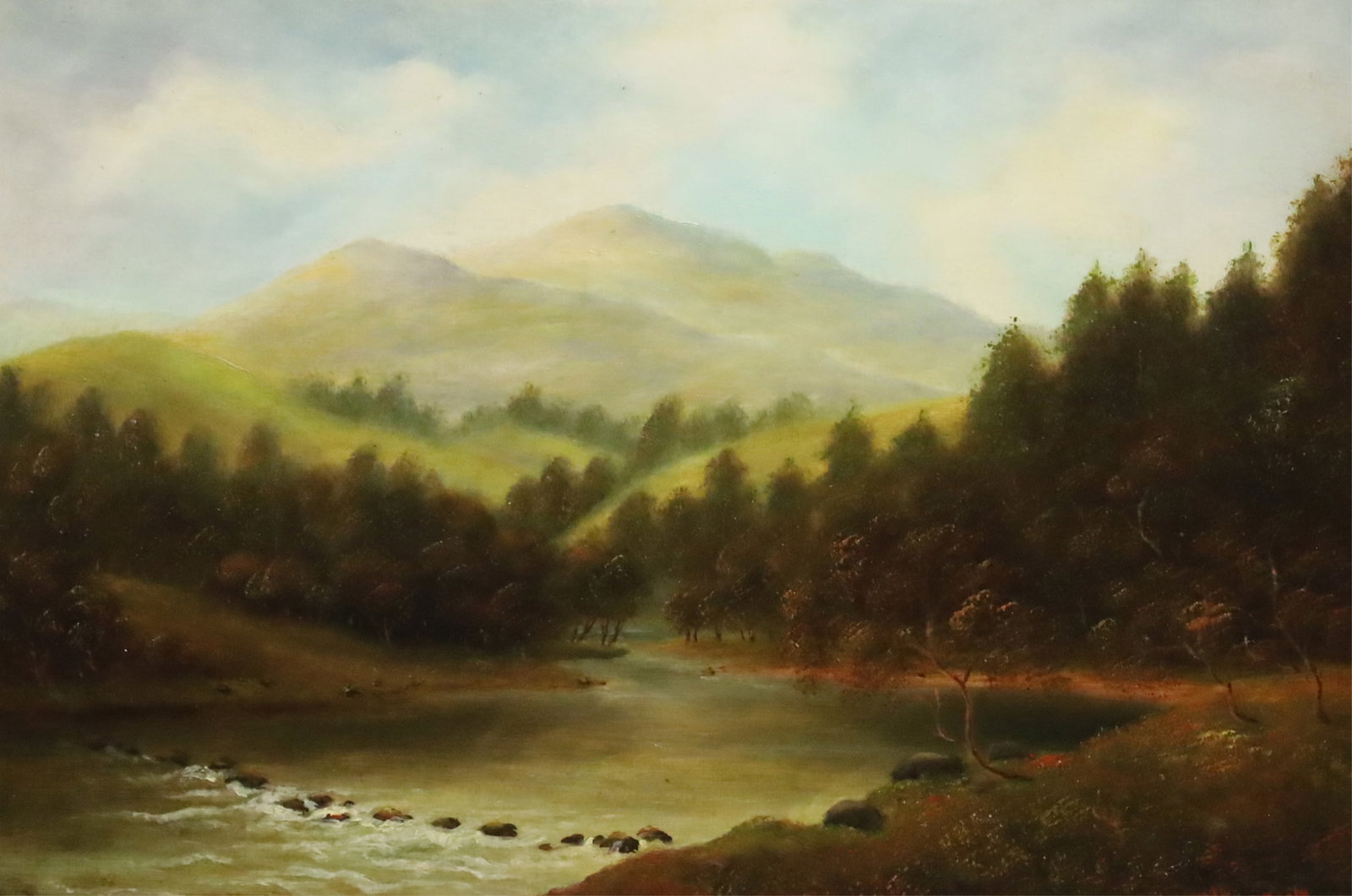 WILLIAM MCDOUGAL HART (SCOTTISH, 1823-1894): William McDougal HART (1823 - 1894) (Scottish / American) oil on canvas landscape painting depicting the Pass of the Trossachs, signed lower right; 15"H 21"W overall