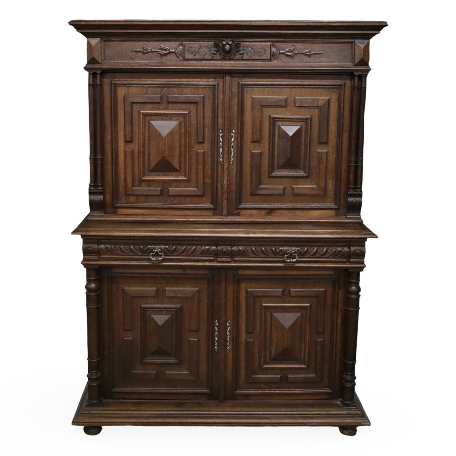 FRENCH HENRI II STYLE WALNUT TWO-PIECE BOOKCASE (1 of 5)