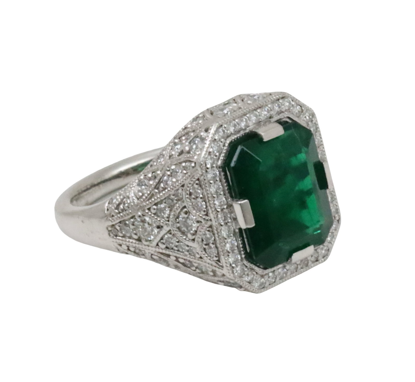PLATINUM EMERALD AND DIAMOND RING, GIA (1 of 8)