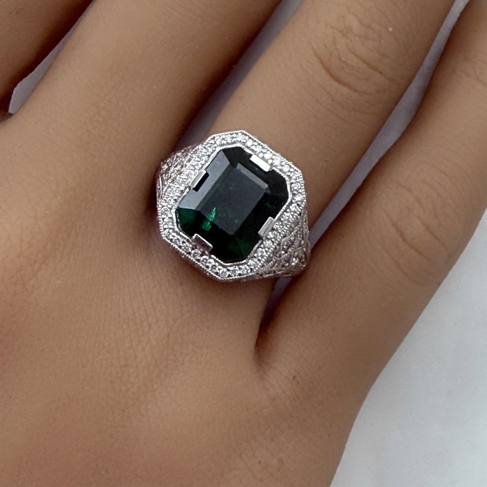 PLATINUM EMERALD AND DIAMOND RING, GIA - 2