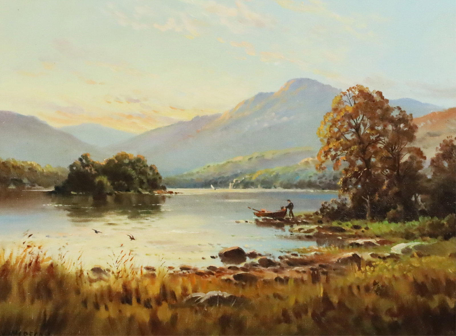 WILLIAM YORK MACGREGOR, RSA (SCOTTISH, 1855-1923): William York MACGREGOR (1855-1923) RSA RSW (Scottish)"Loch Katrine" (title as purchased) Oil on canvas, modern frame. Signed, lower left.Provenance: Purchased from McTears. Glasgow, UK. July 5, 2015.