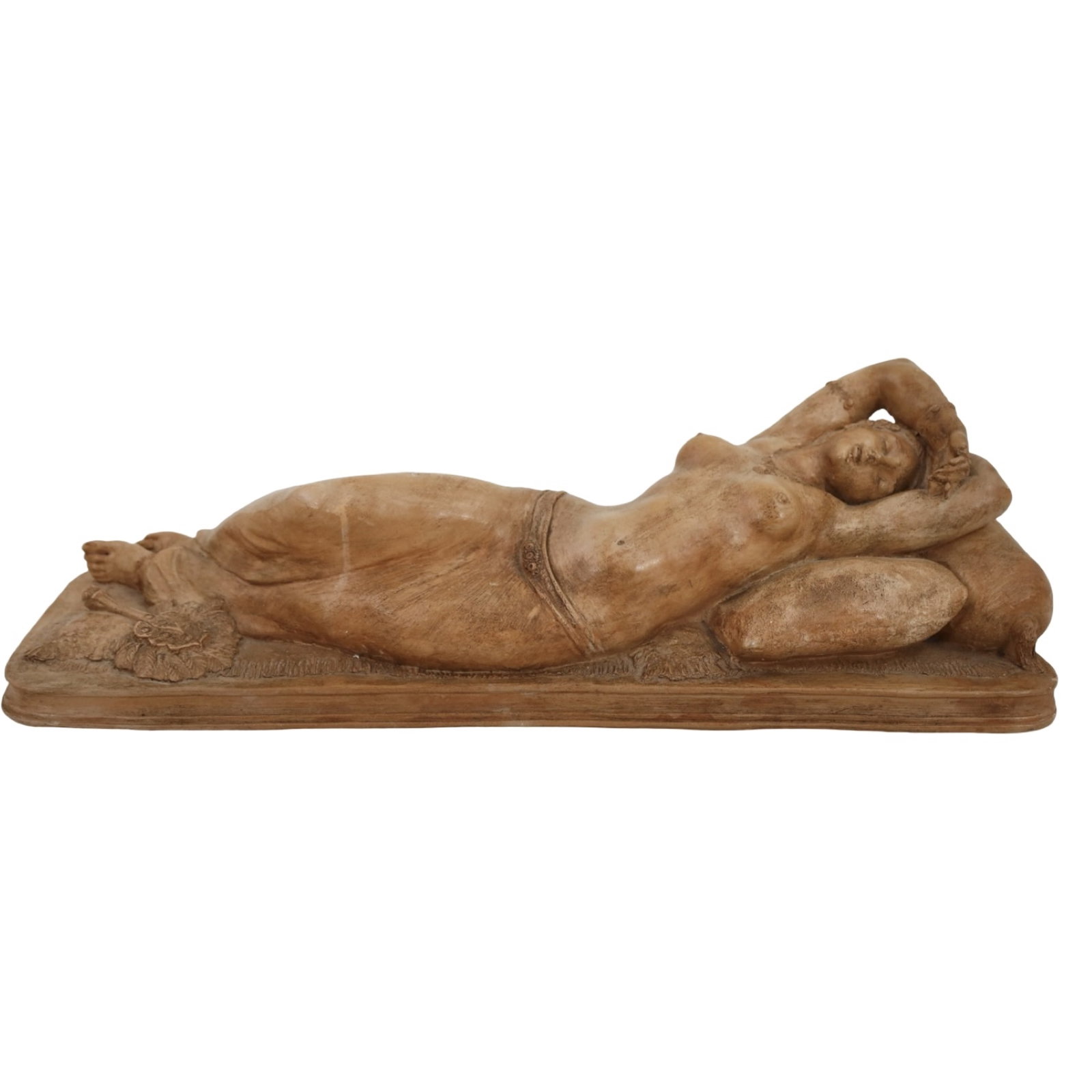 SIGNED TERRA COTTA RECLINING FEMALE SCULPTURE