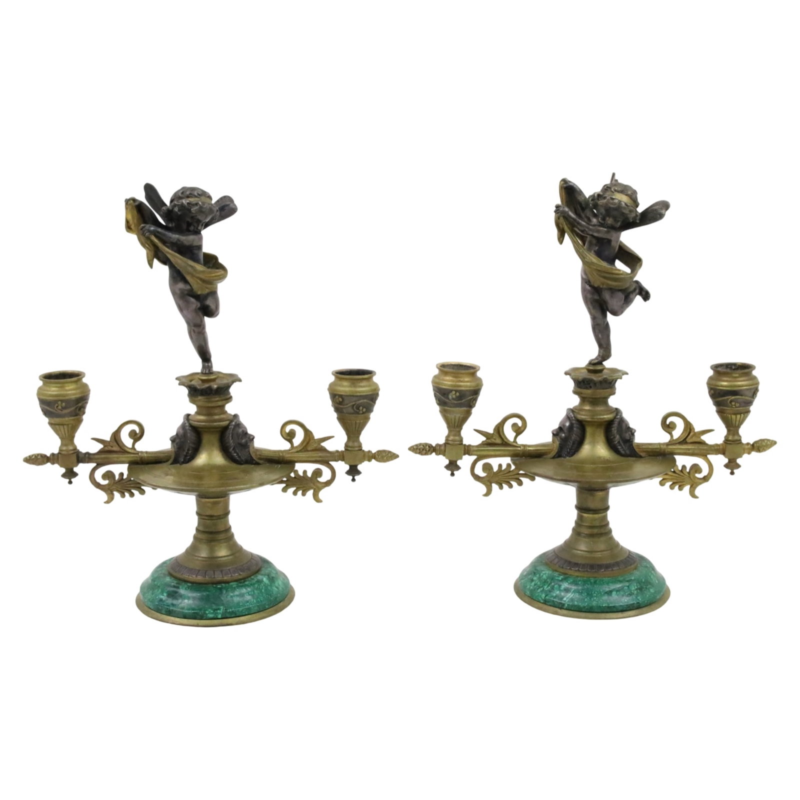 PR FRENCH BRONZE AND MALACHITE CANDELABRA (1 of 4)