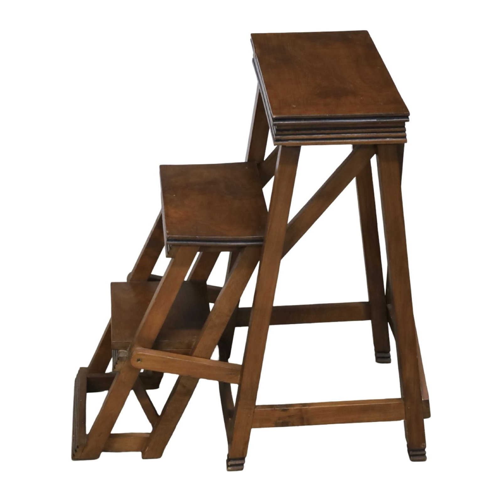 FRENCH WALNUT LIBRARY STEP STOOL - 3