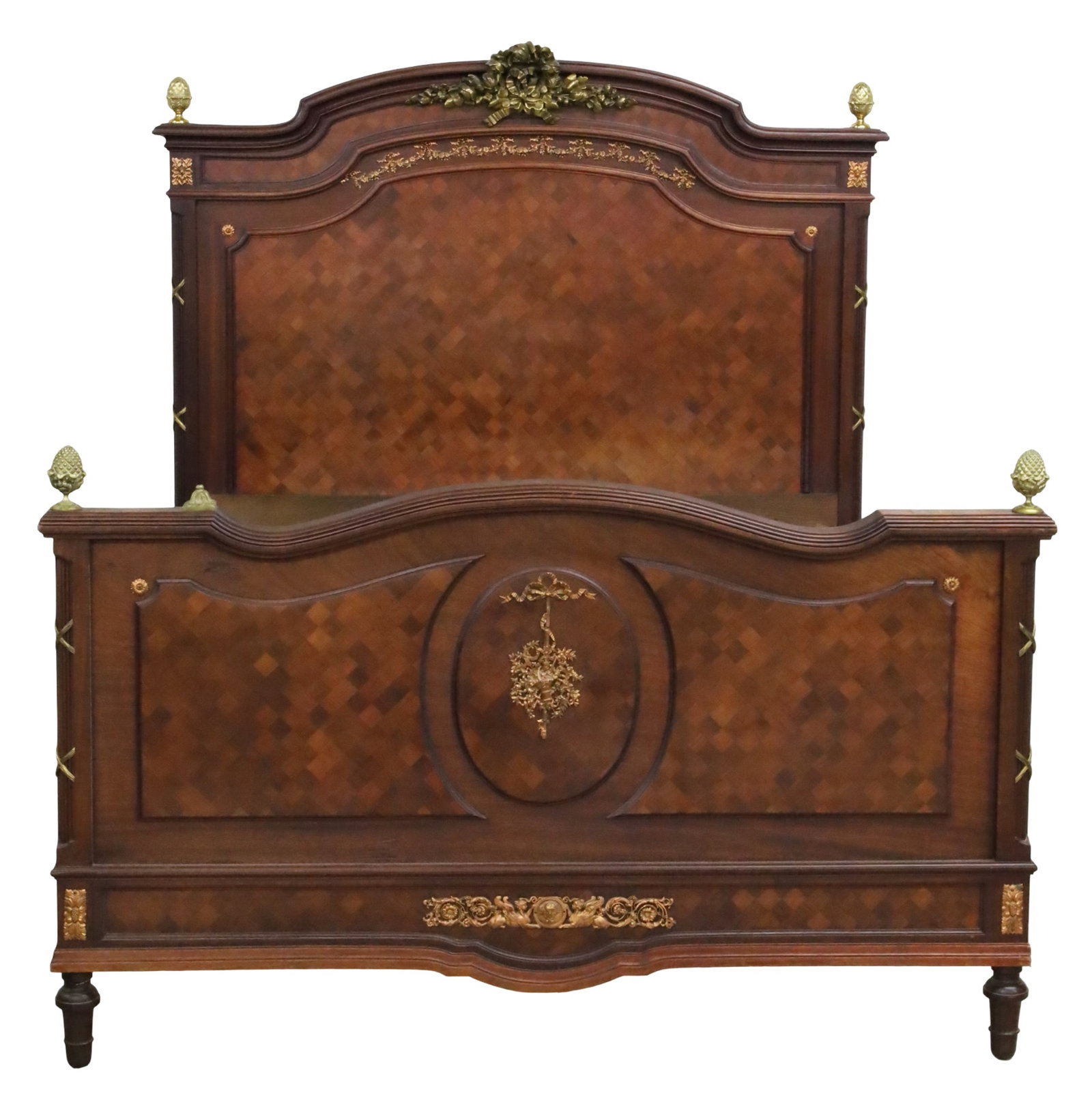 LOUIS XVI STYLE WALNUT MARQUETRY BED (1 of 3)