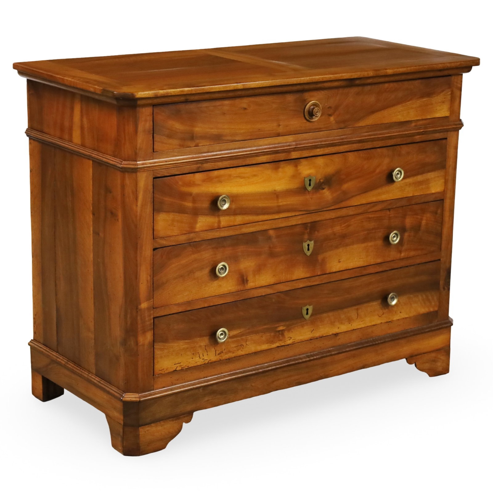 LOUIS PHILIPPE WALNUT COMMODE: Louis Philippe commode, the case with striking walnut grain veneer, having four drawers, late 19th/early 20th century; 38"H 48"W 22.5"D