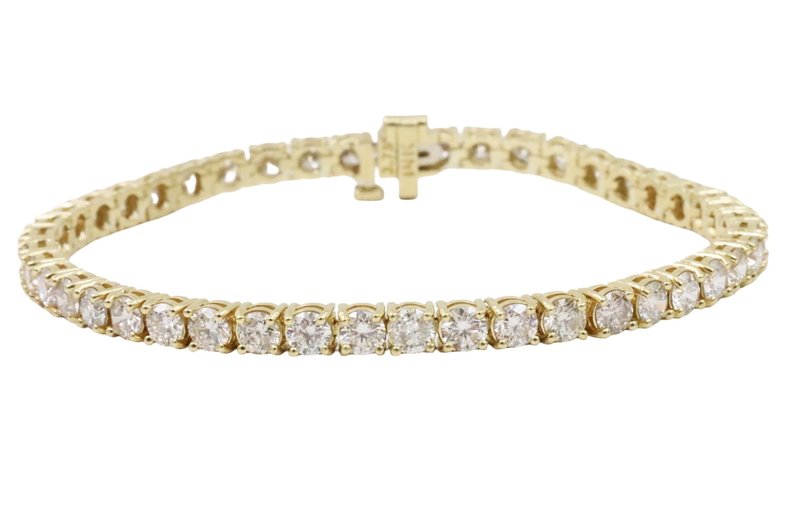 14K DIAMOND BRACELET: 14k yellow gold round brilliant cut diamond bracelet with 45 diamonds weighing 8.75cts total . gross weight 13.3 grams. Please see all photos and appraisal. Note: this lot must be paid by bank wire tr