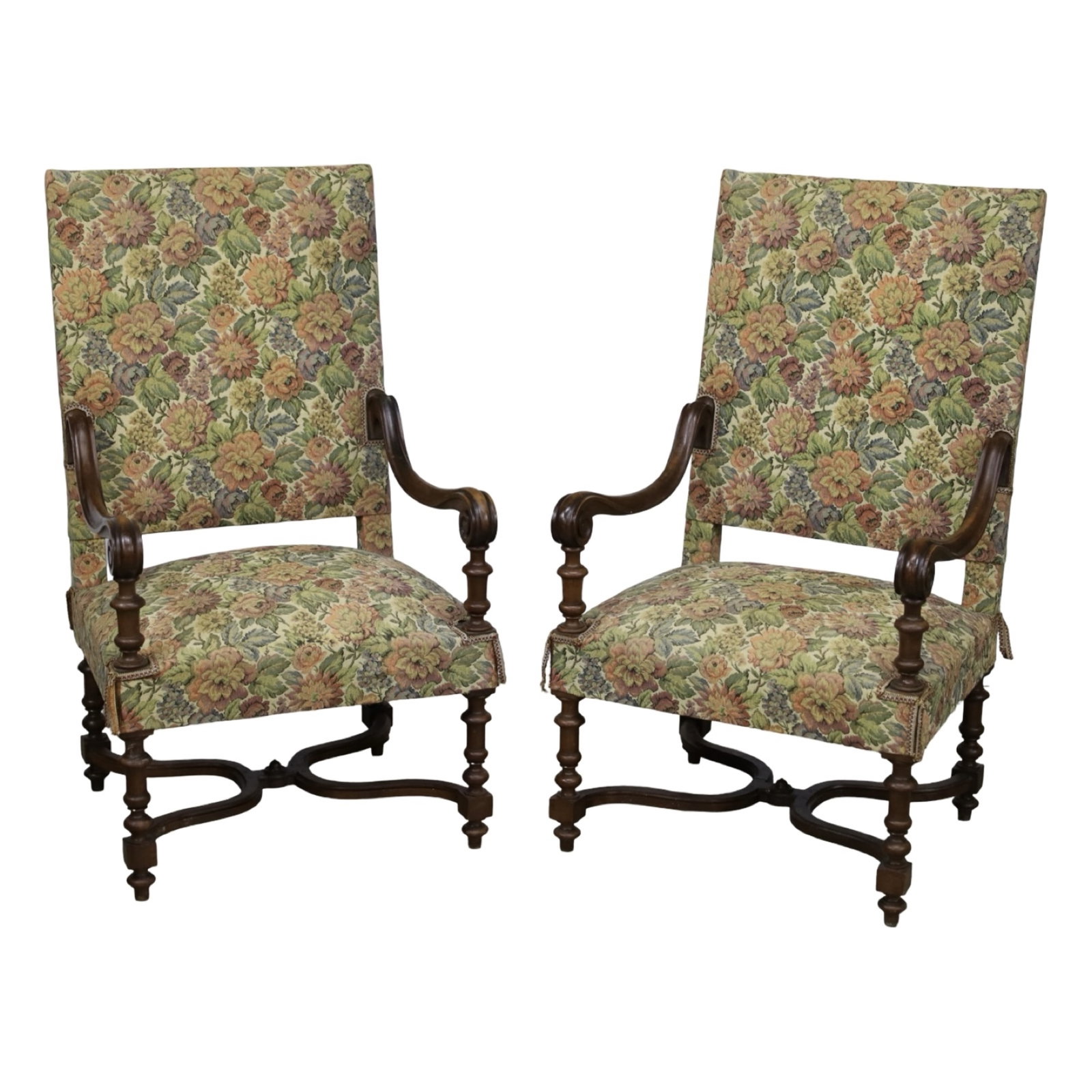 PAIR OF FRENCH WALNUT ARMCHAIRS (1 of 4)