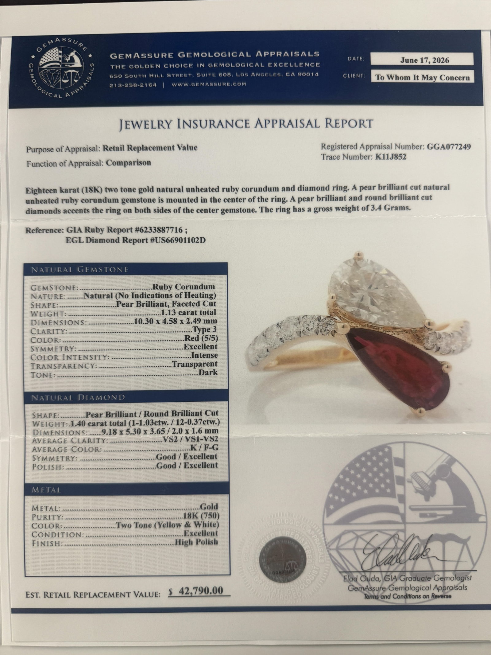 18K RUBY AND DIAMOND RING,GIA - 8