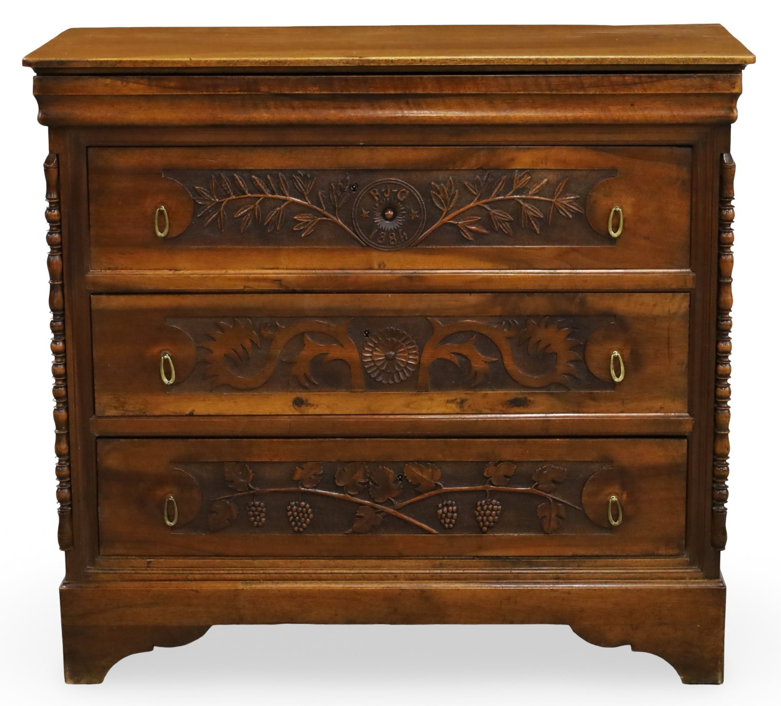 CARVED FRENCH WALNUT CHEST OF DRAWERS (1 of 7)