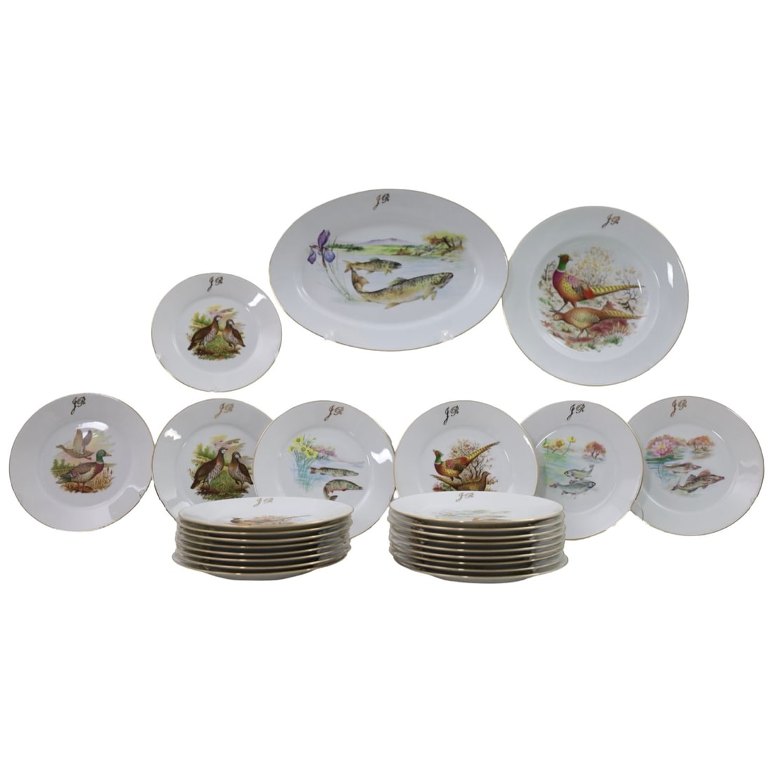 LIMOGES PORCELAIN GAME BIRD & FISH DINNER SERVICE (1 of 5)