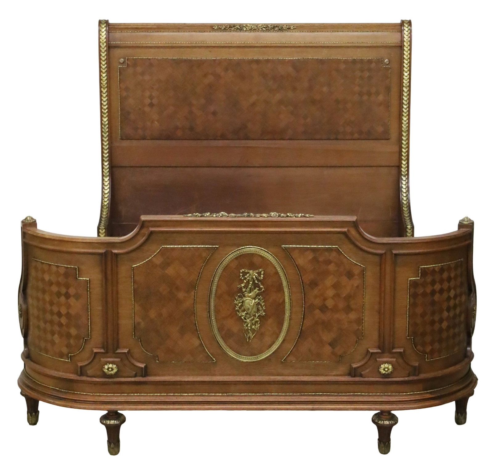 LOUIS XVI STYLE BRZ MTD WALNUT PARQUETRY BED (1 of 4)