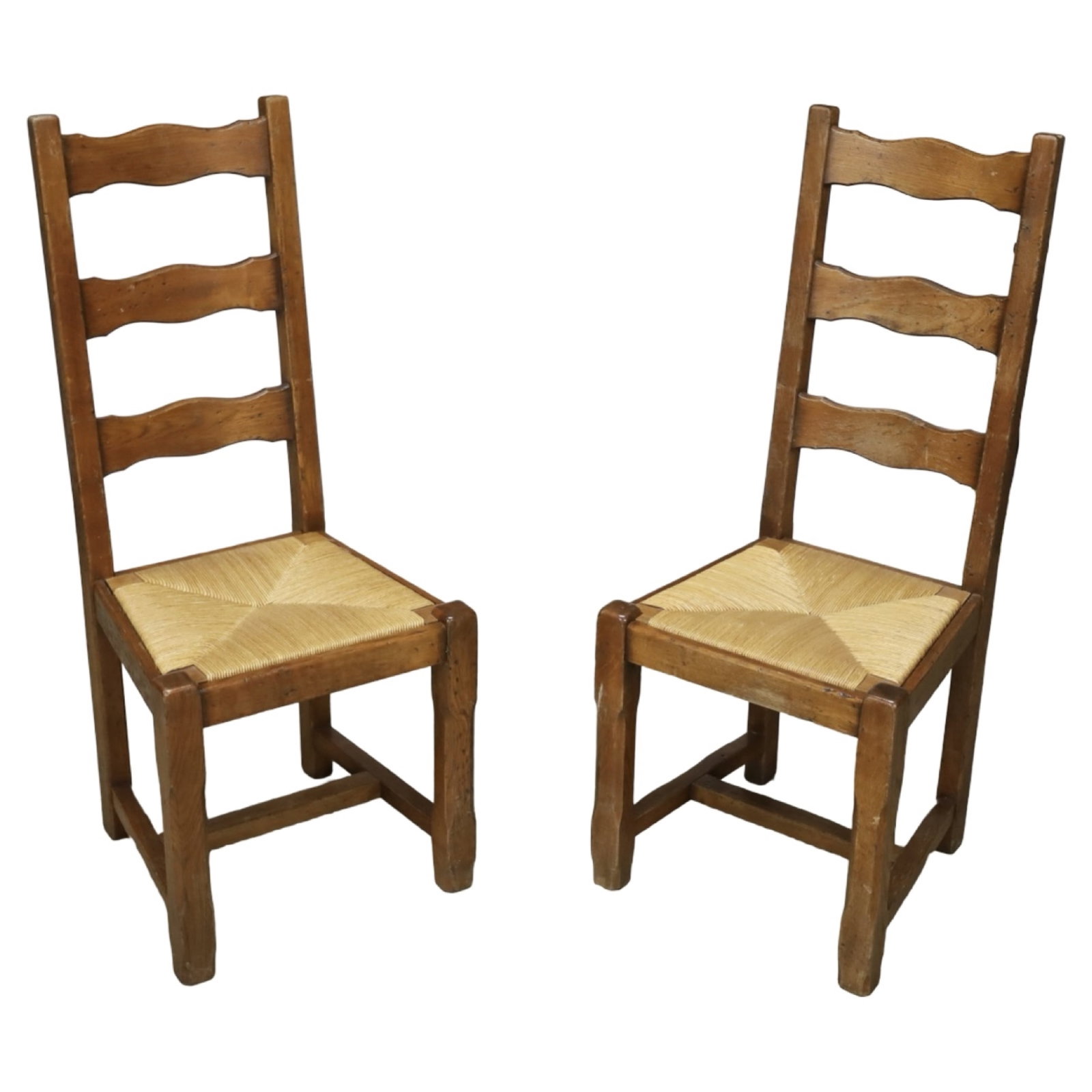 WALNUT SIDE TABLE WITH TWO LADDER BACK CHAIRS - 3