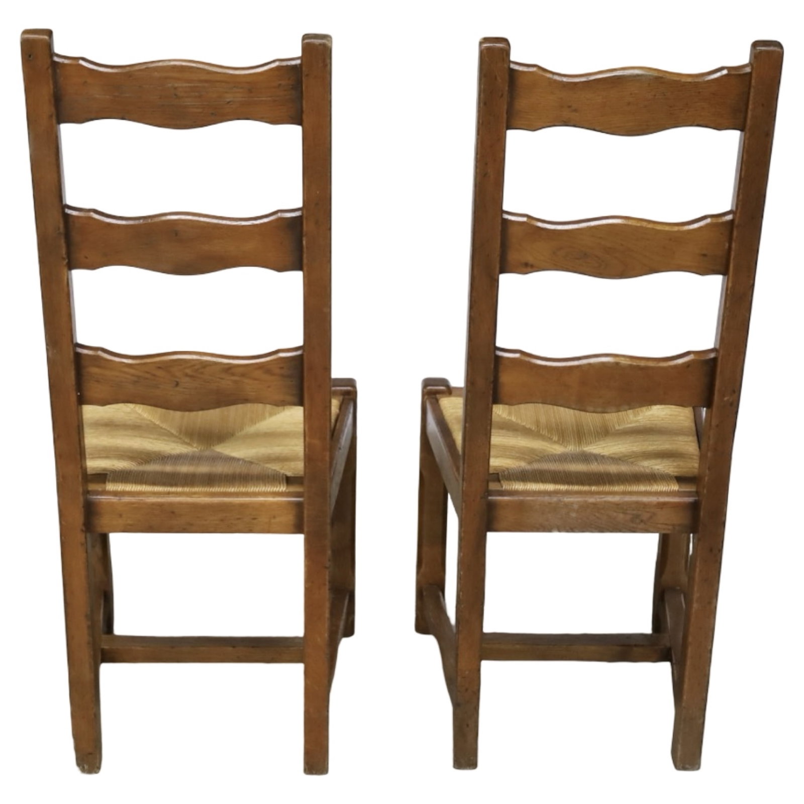 WALNUT SIDE TABLE WITH TWO LADDER BACK CHAIRS - 4