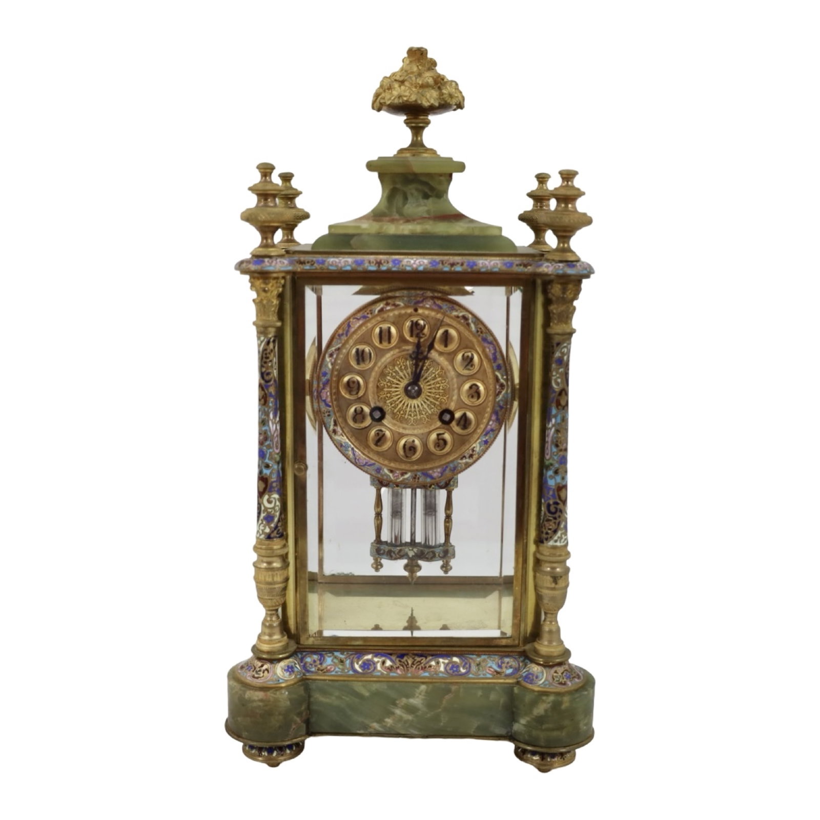 FRENCH CHAMPLEVE & ONYX MANTEL CLOCK (1 of 5)